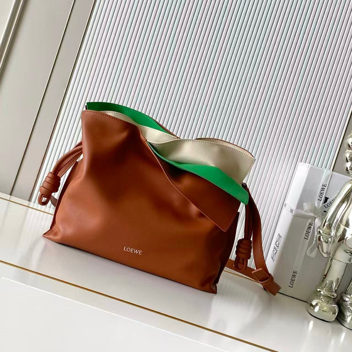 L*E Flamenco Clutch Bag 30cm Camel Brown Nappa Leather