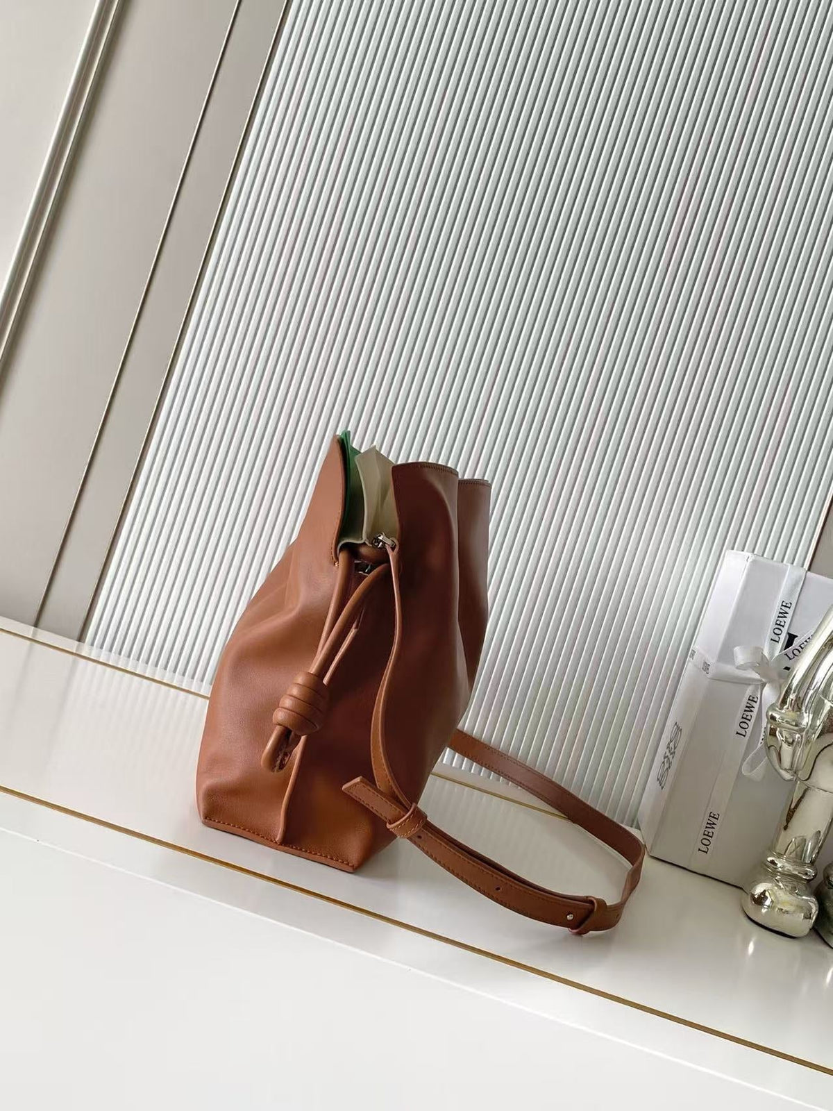 L*E Flamenco Clutch Bag 30cm Camel Brown Nappa Leather