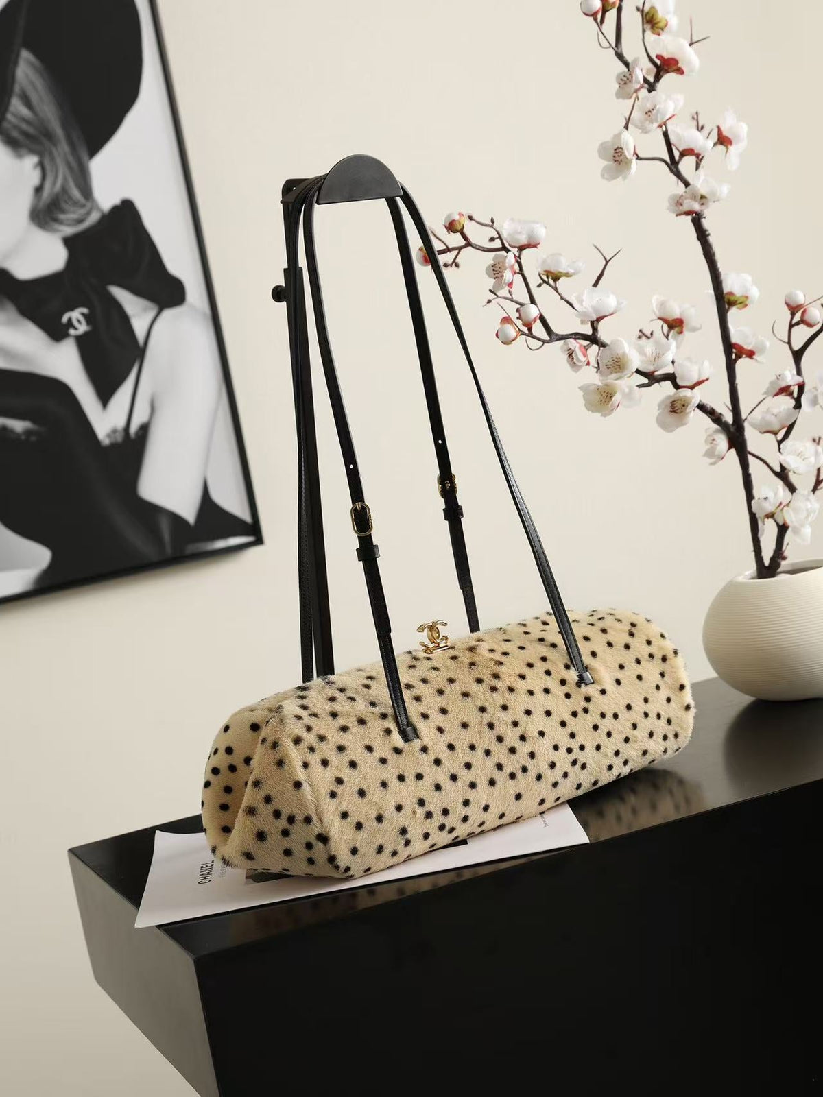 C*C 26A Handbag Dalmatian Print Shearling Leather