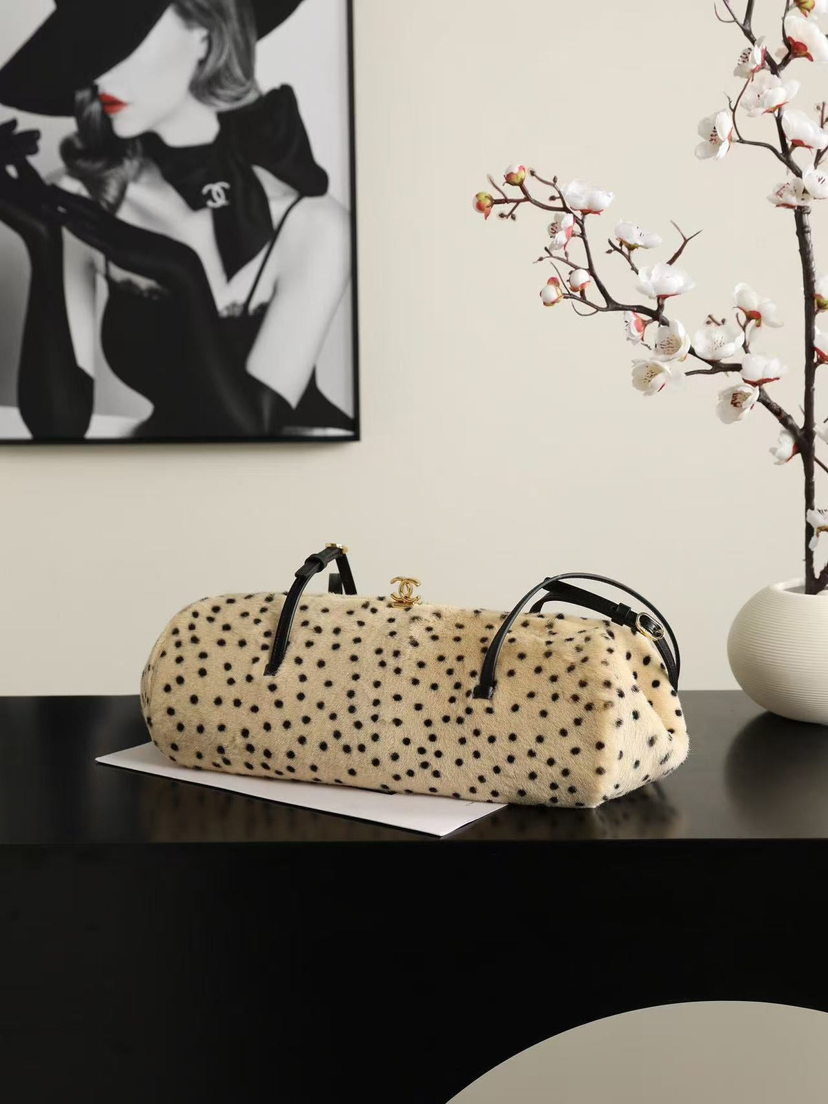 C*C 26A Handbag Dalmatian Print Shearling Leather
