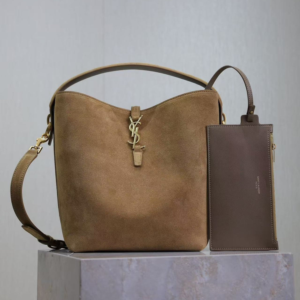 Y*S*L 26s Le 37 Bucket Bag 26cm Golden Leaf Suede