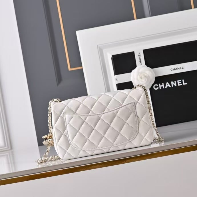 C*C Classic Mini Flap Bag 20cm in White Lambskin