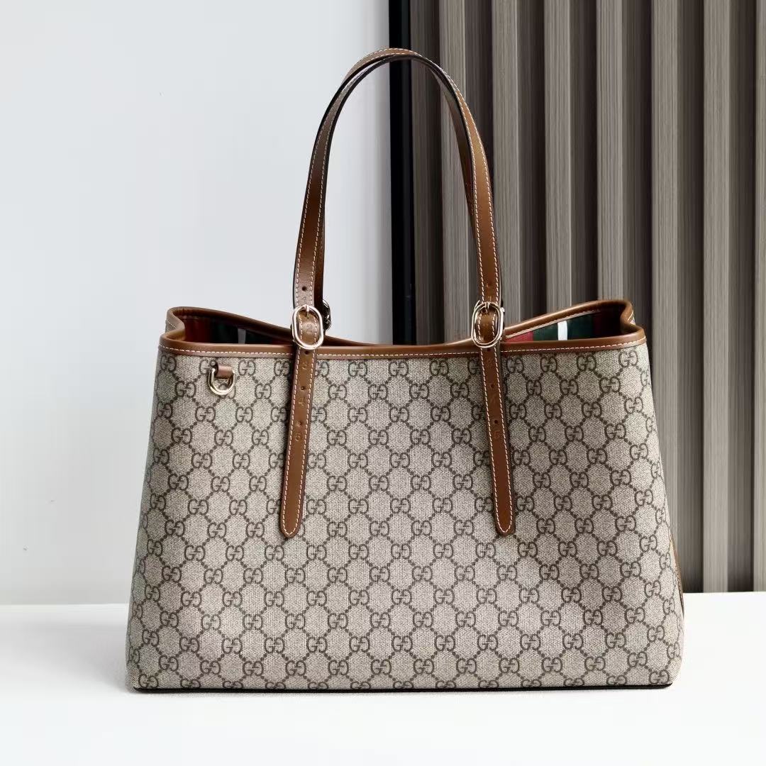 G*G Emblem Maxi Tote Bag Beige Brown Monogram Coated Fabric