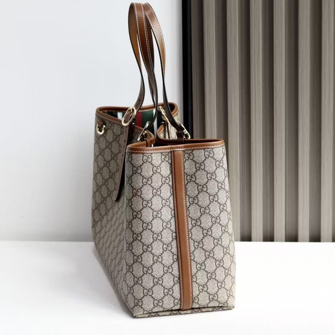 G*G Emblem Maxi Tote Bag Beige Brown Monogram Coated Fabric