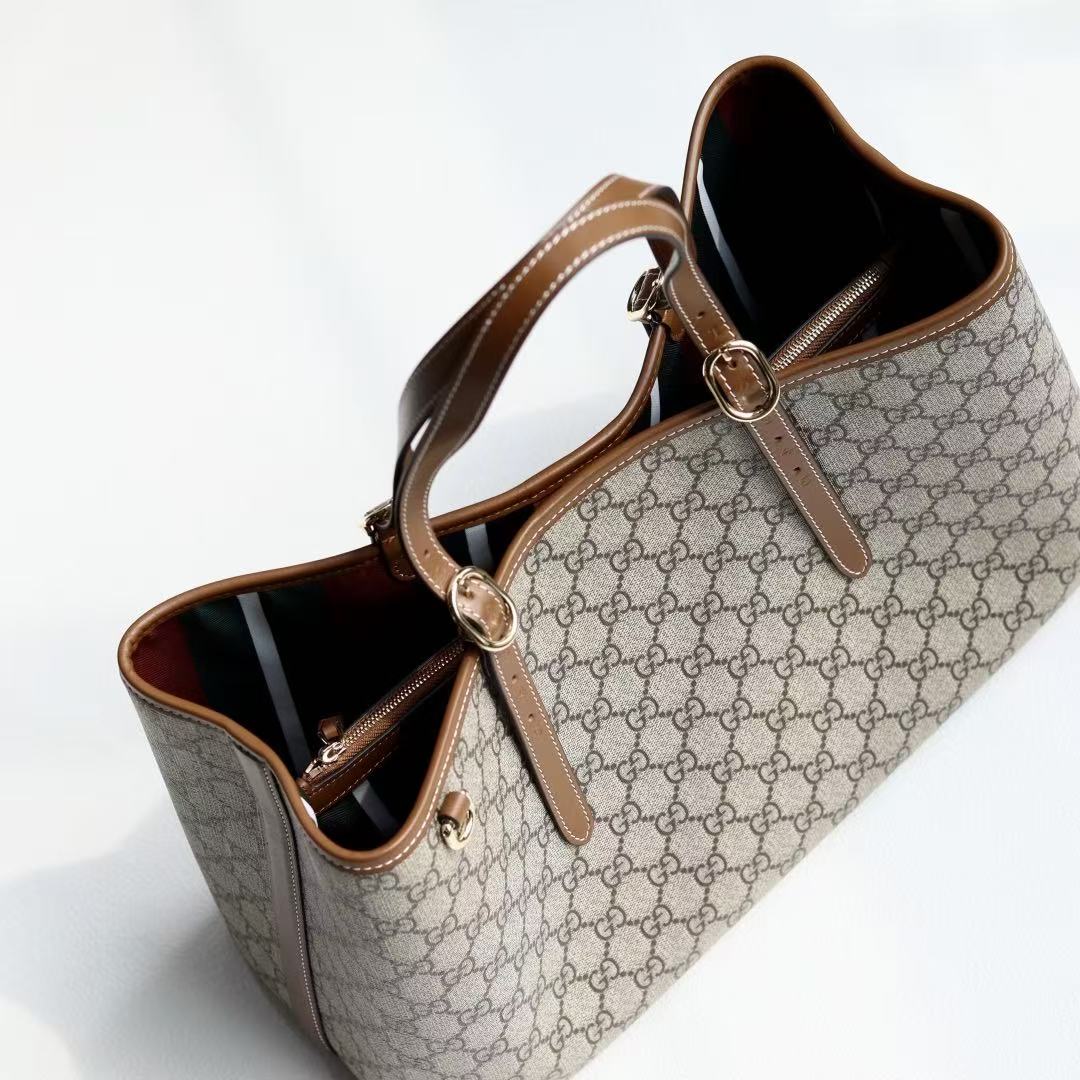 G*G Emblem Maxi Tote Bag Beige Brown Monogram Coated Fabric