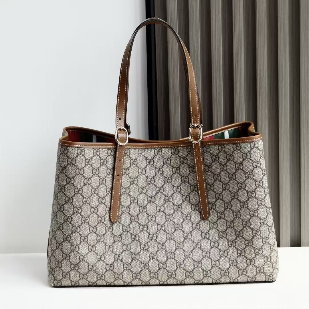 G*G Emblem Maxi Tote Bag Beige Brown Monogram Coated Fabric