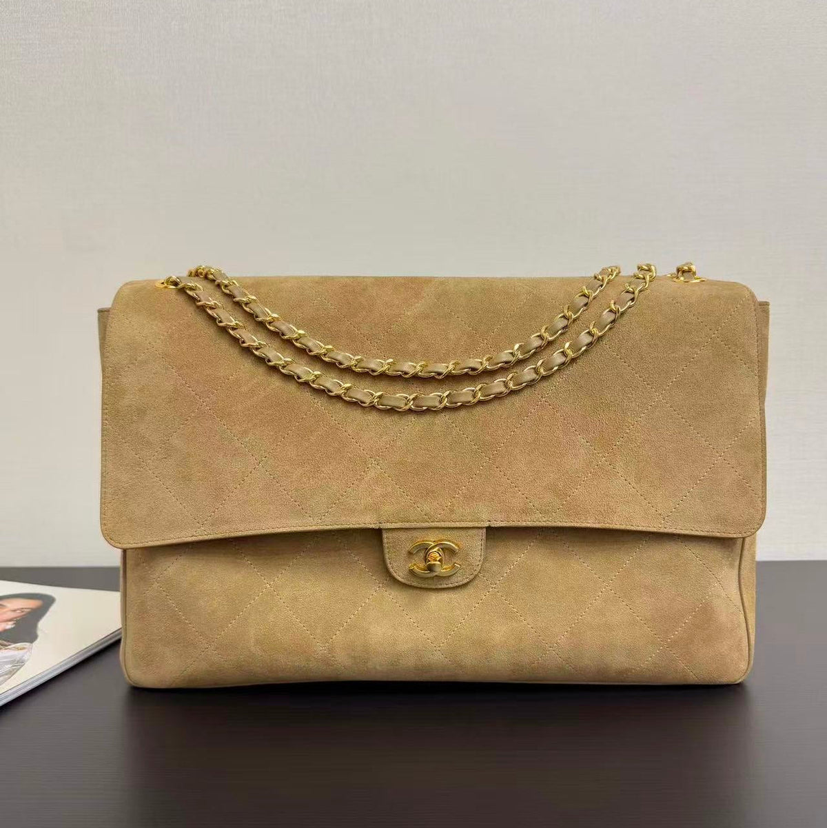 Ch*nel Flap Bag Suede Leather
