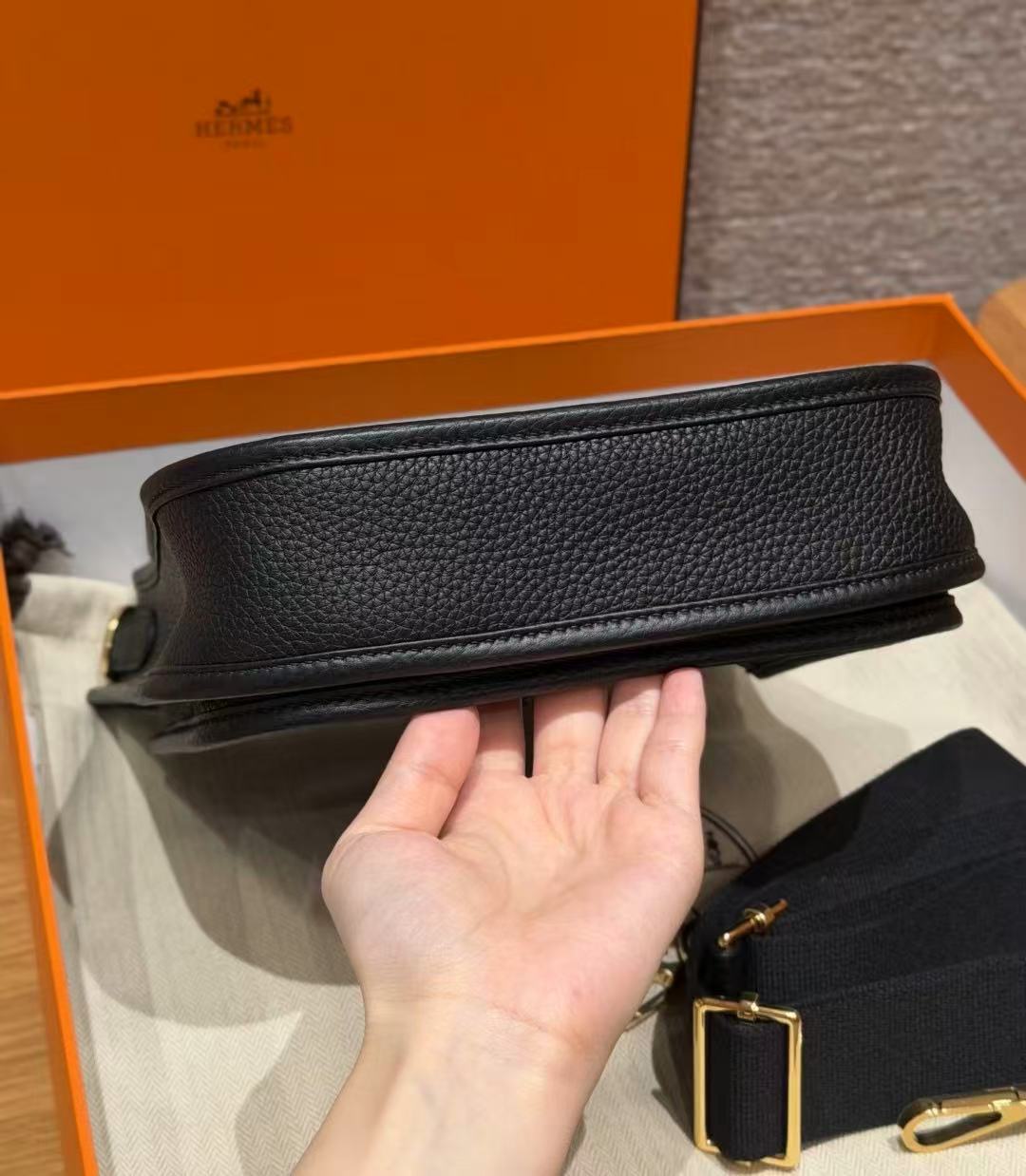 H*M Evelyne 23cm Black Togo Leather Gold Hardware