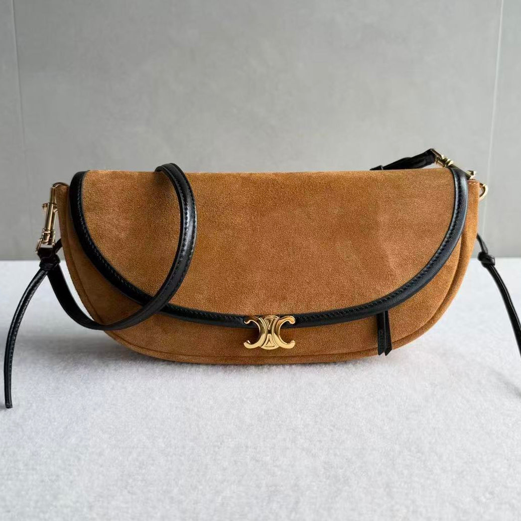 C*line 2026 Little Halfmoon Soft Triomphe Camel With Black Suede Calfskin