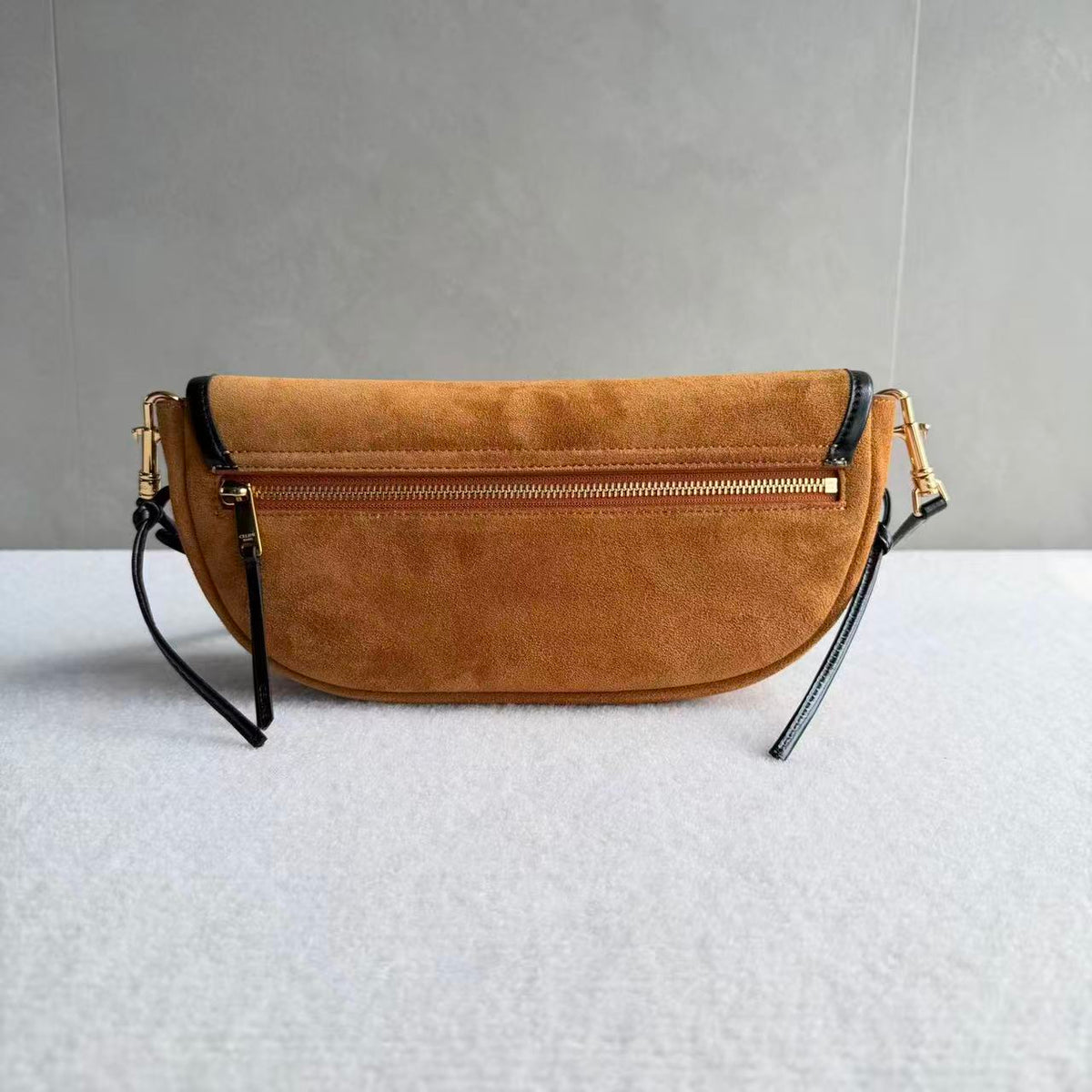 C*line 2026 Little Halfmoon Soft Triomphe Camel With Black Suede Calfskin