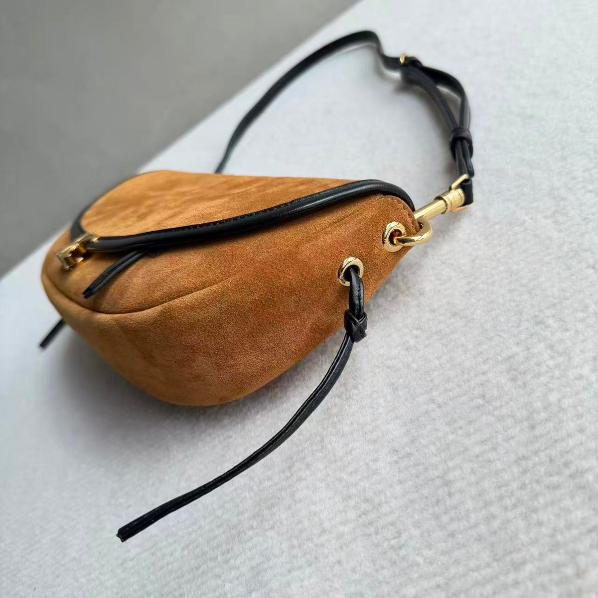 C*line 2026 Little Halfmoon Soft Triomphe Camel With Black Suede Calfskin