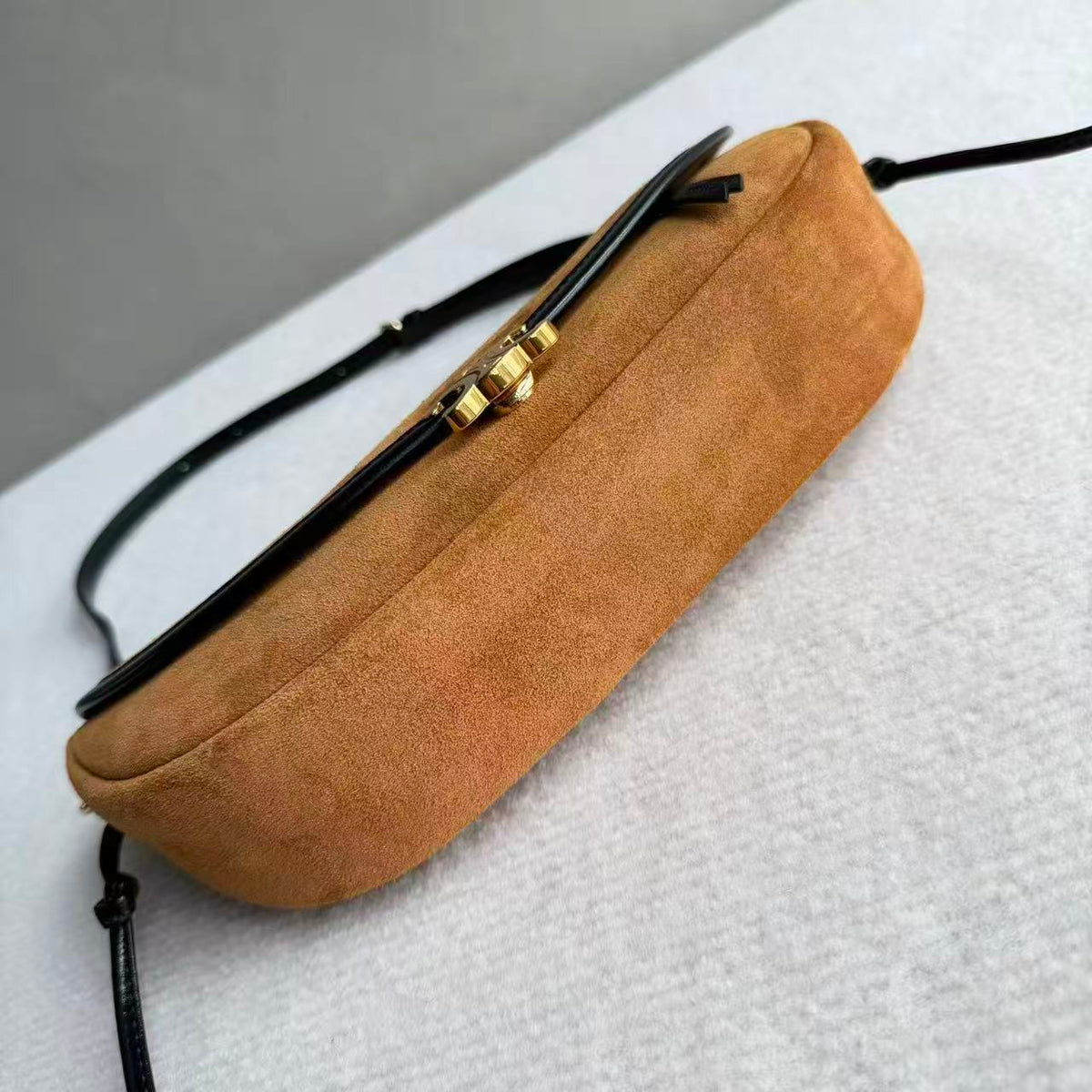 C*line 2026 Little Halfmoon Soft Triomphe Camel With Black Suede Calfskin