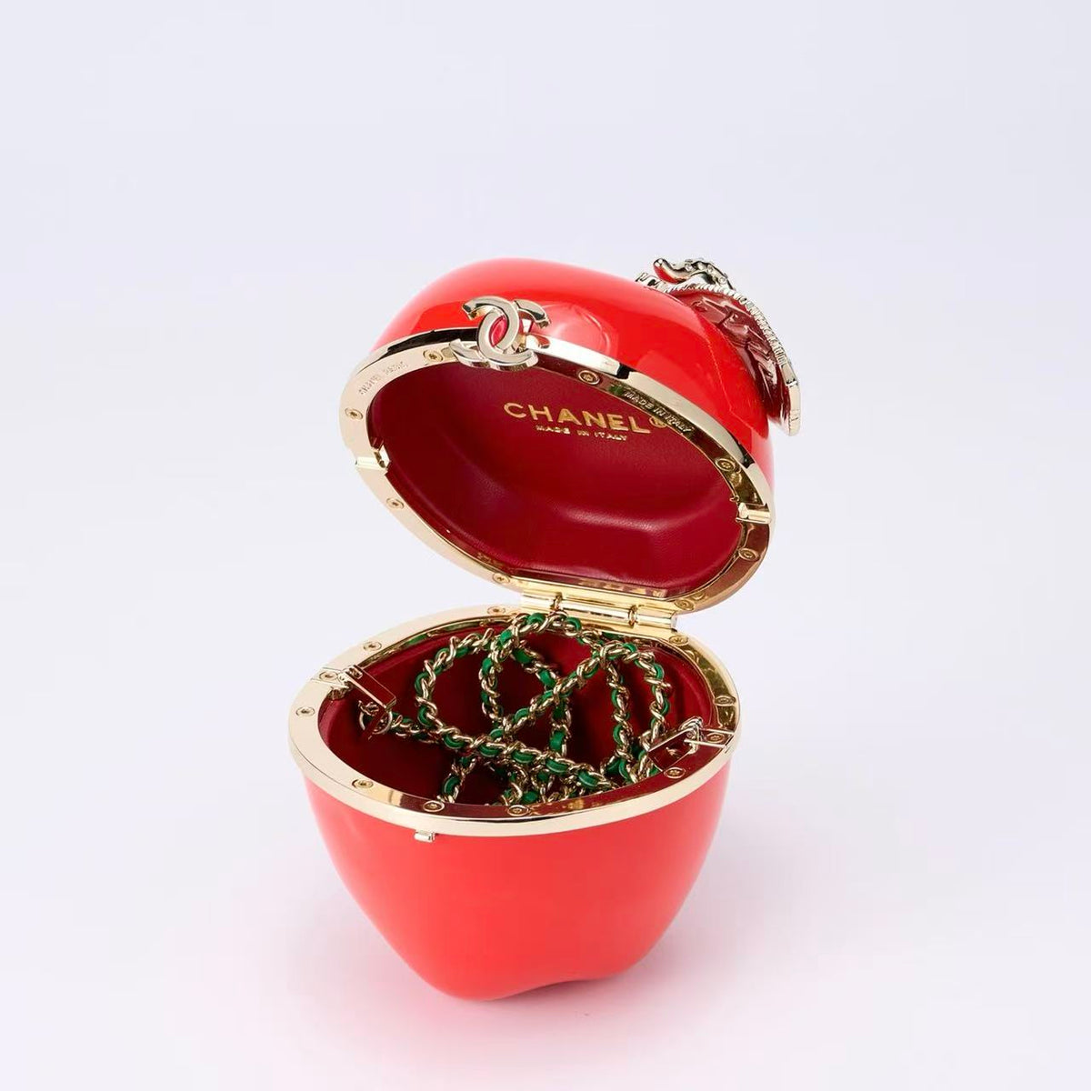 C*C Métiers d'art 2026 Apple Minaudière Bag Red Lacquered Metal