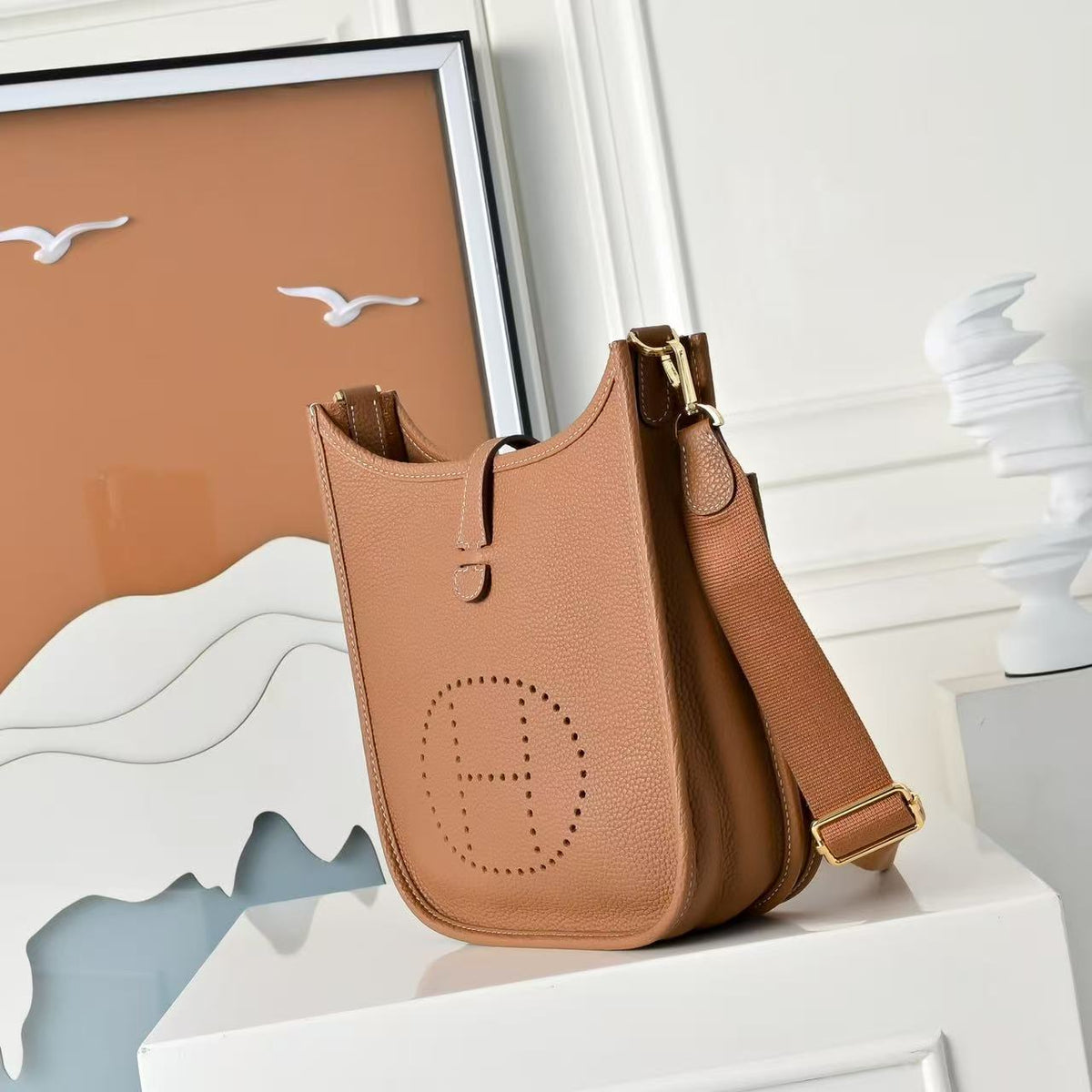 H*M Evelyne III 23cm Camel Brown Calfskin Gold Hardware