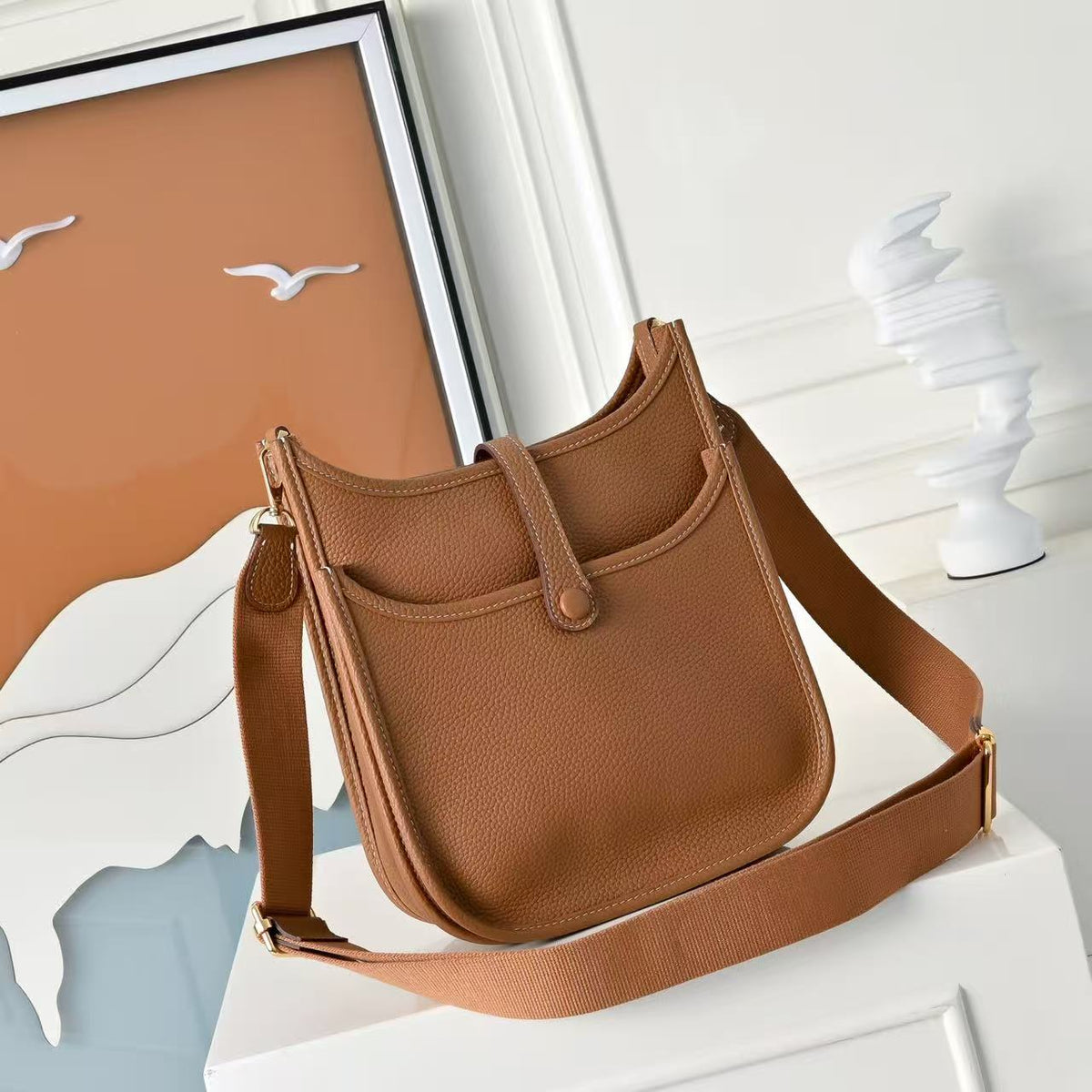 H*M Evelyne III 23cm Camel Brown Calfskin Gold Hardware