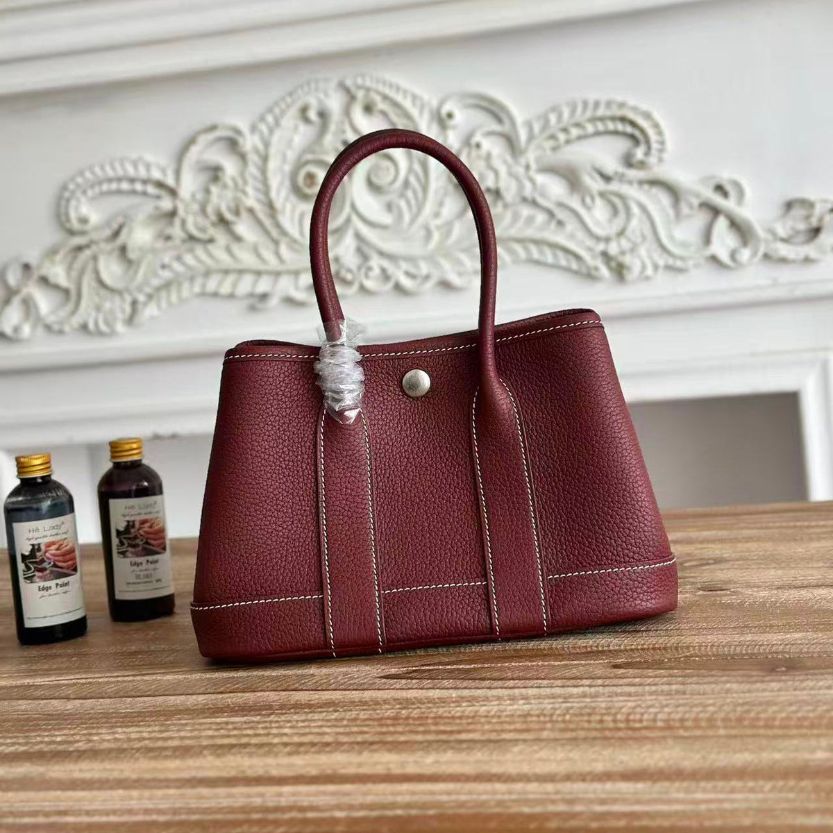 H*M Garden Party Bag 23cm Burgundy Calfskin