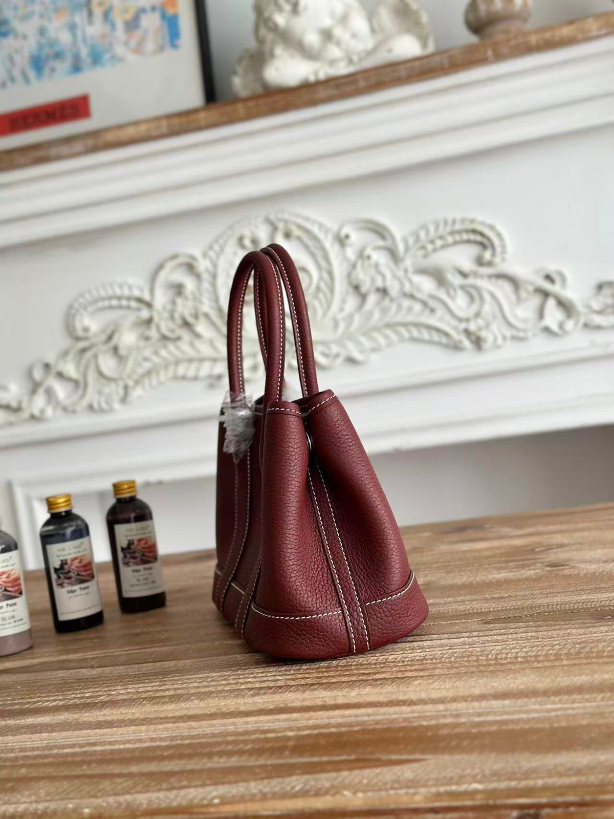 H*M Garden Party Bag 23cm Burgundy Calfskin
