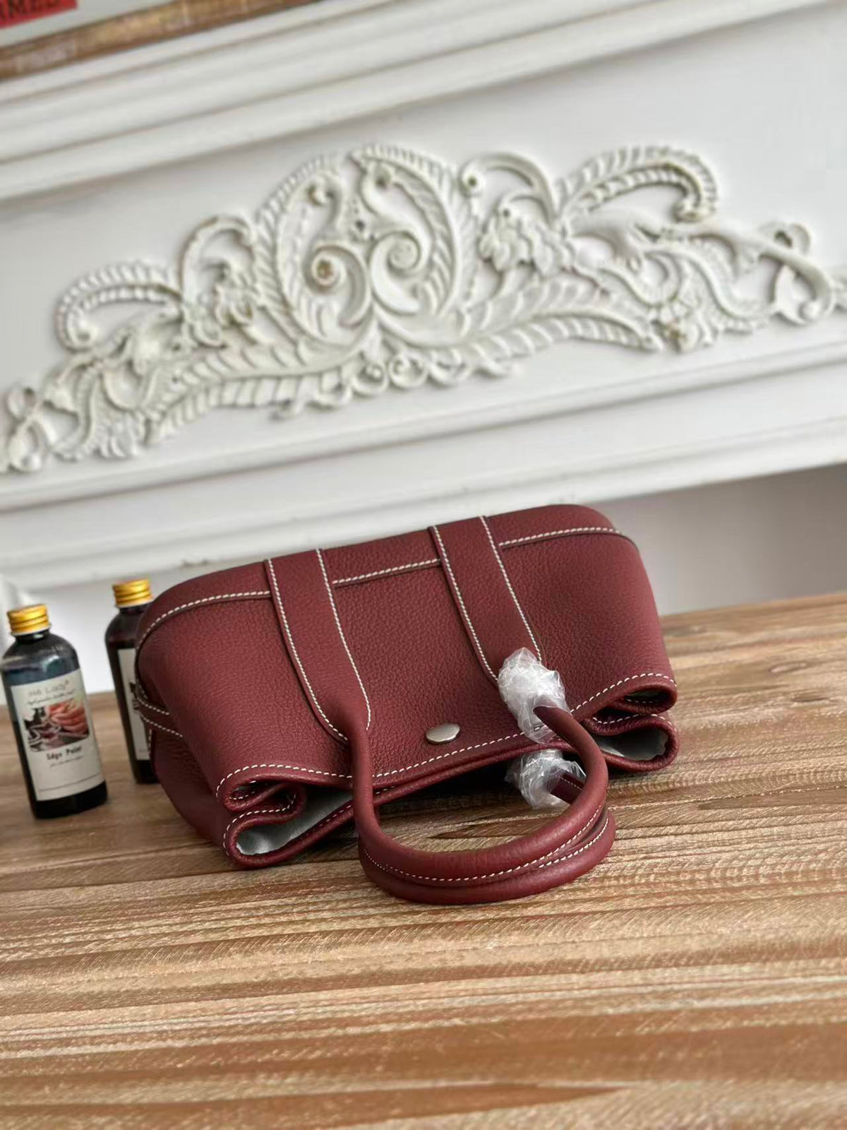 H*M Garden Party Bag 23cm Burgundy Calfskin