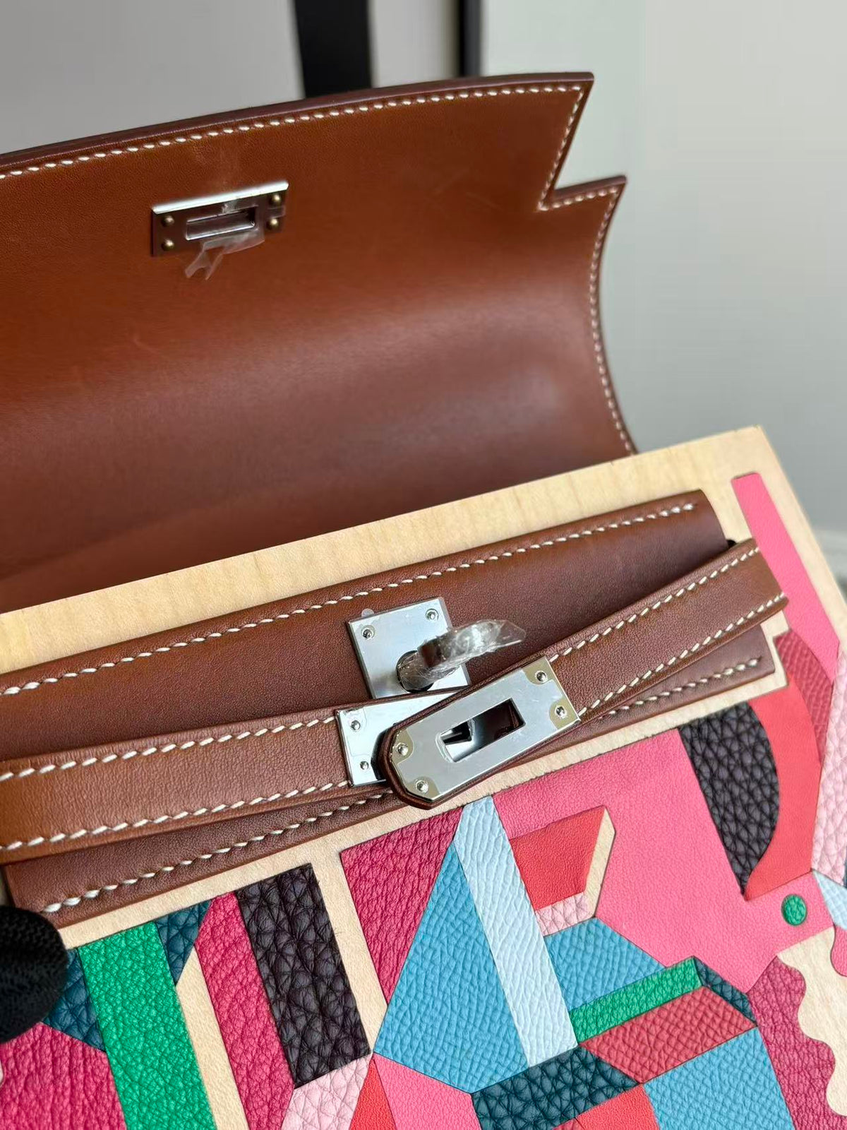 H*M Kellywood Perspective Cavalière Bag 22cm Multicolor Togo Epsom Wood