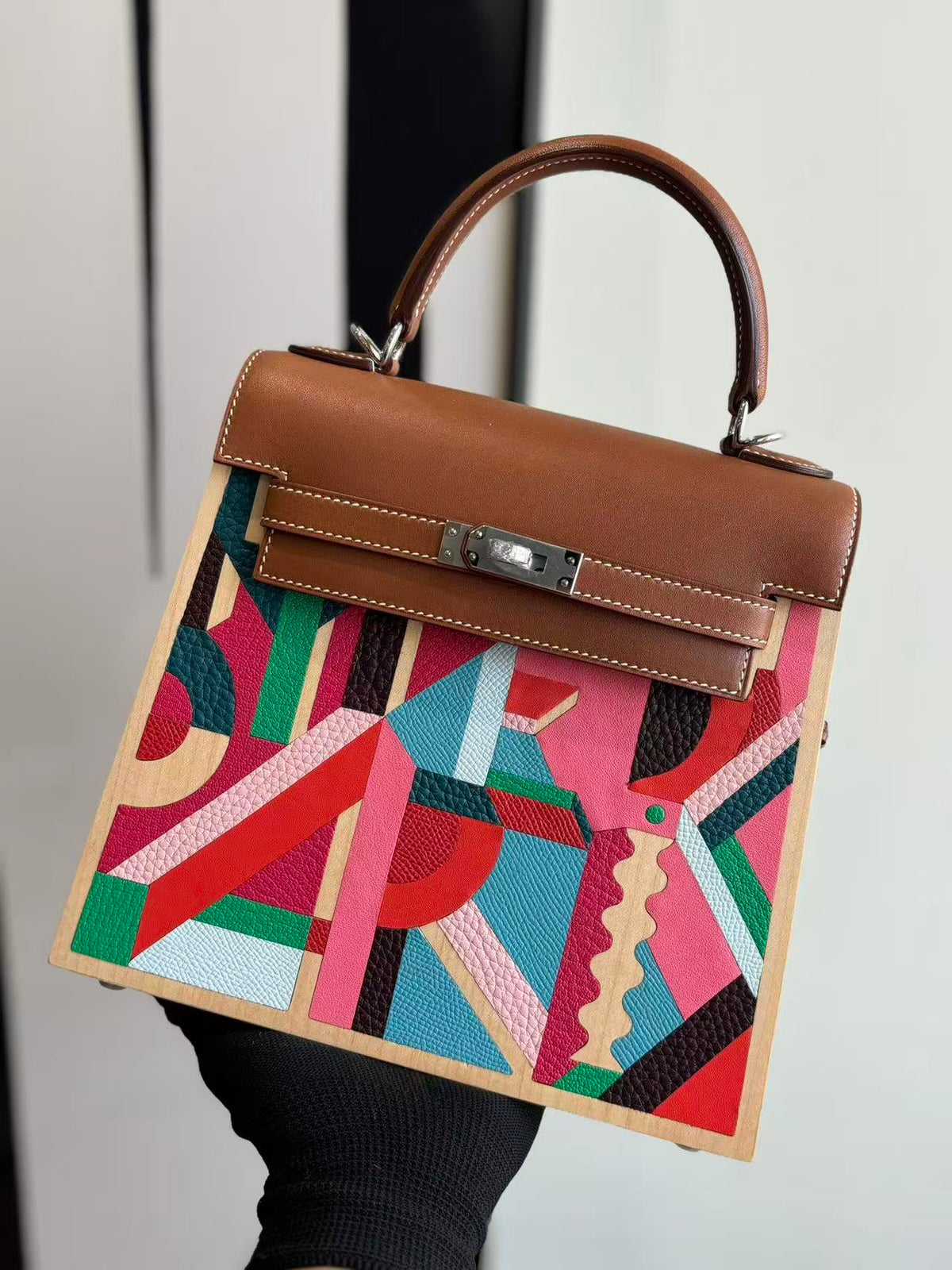 H*M Kellywood Perspective Cavalière Bag 22cm Multicolor Togo Epsom Wood