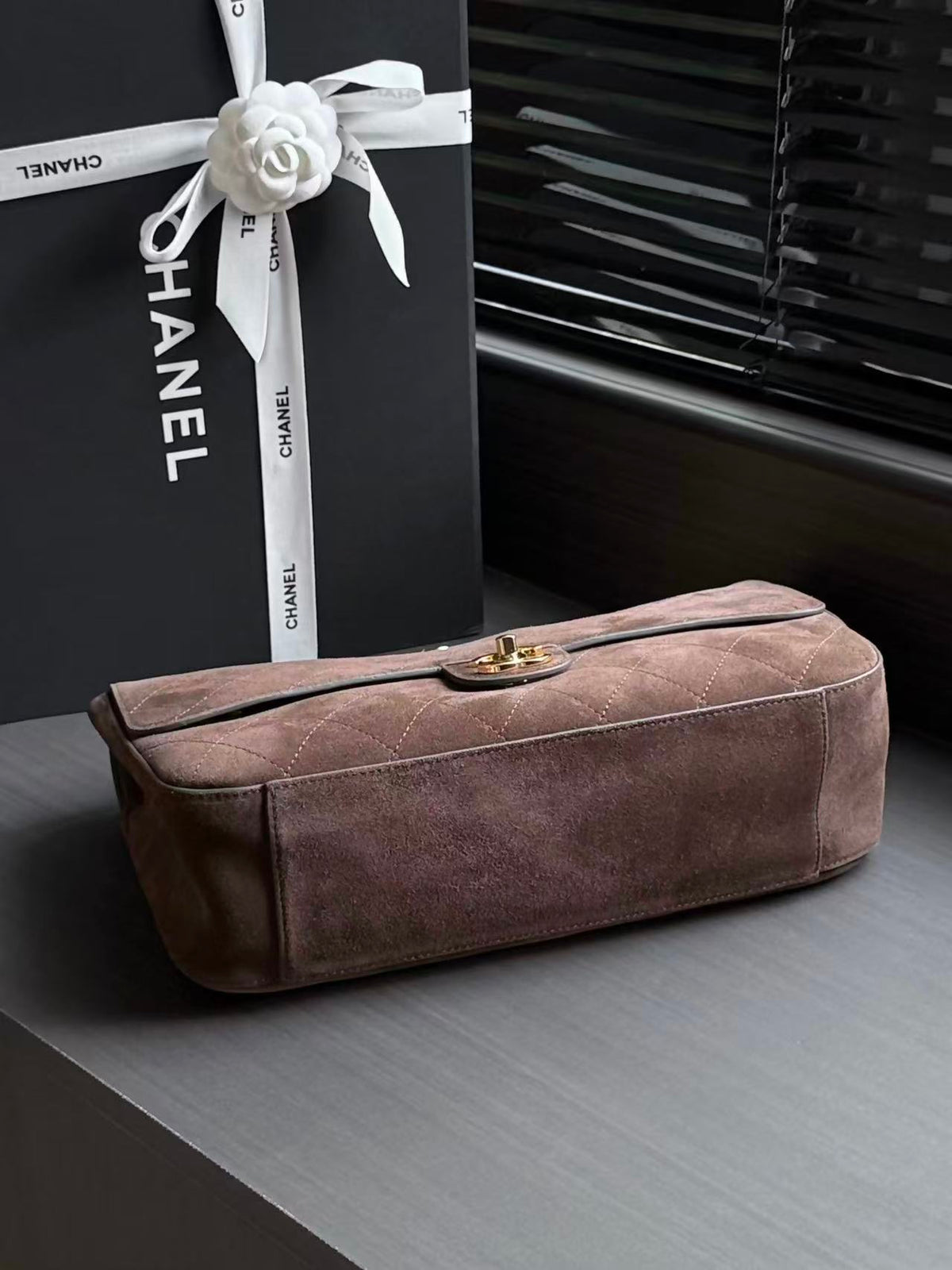 Ch*nel Maxi Flap Bag 32cm Dark Brown Suede