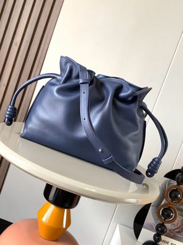 L*ew Medium Flamenco Clutch 30cm Dark Blue Nappa Leather