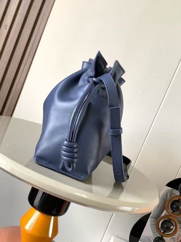 L*ew Medium Flamenco Clutch 30cm Dark Blue Nappa Leather