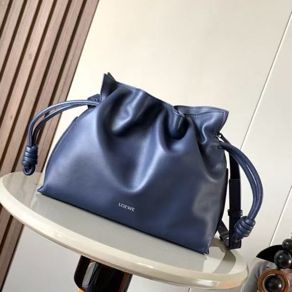 L*ew Medium Flamenco Clutch 30cm Dark Blue Nappa Leather