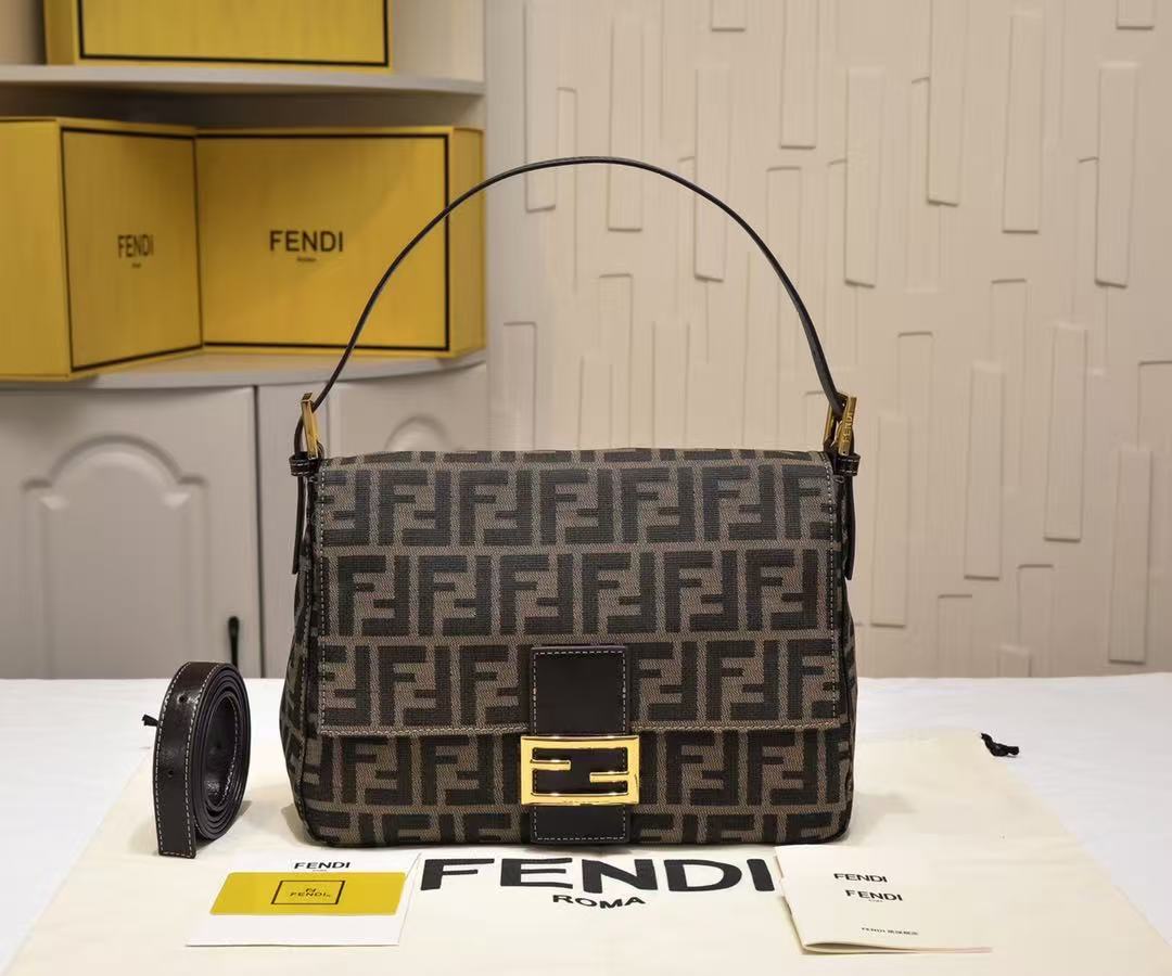 F*F Baguette Large Bag 29cm Tobacco Jacquard Fabric