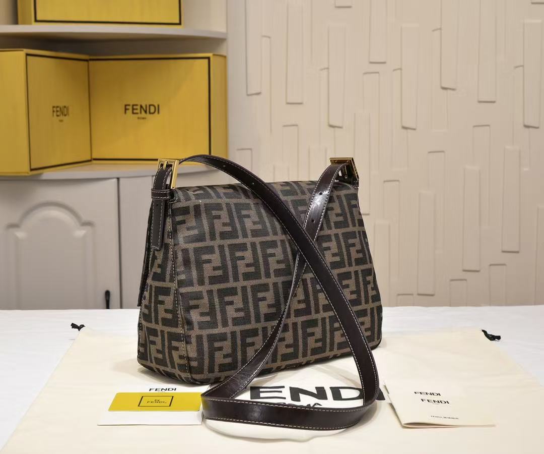 F*F Baguette Large Bag 29cm Tobacco Jacquard Fabric