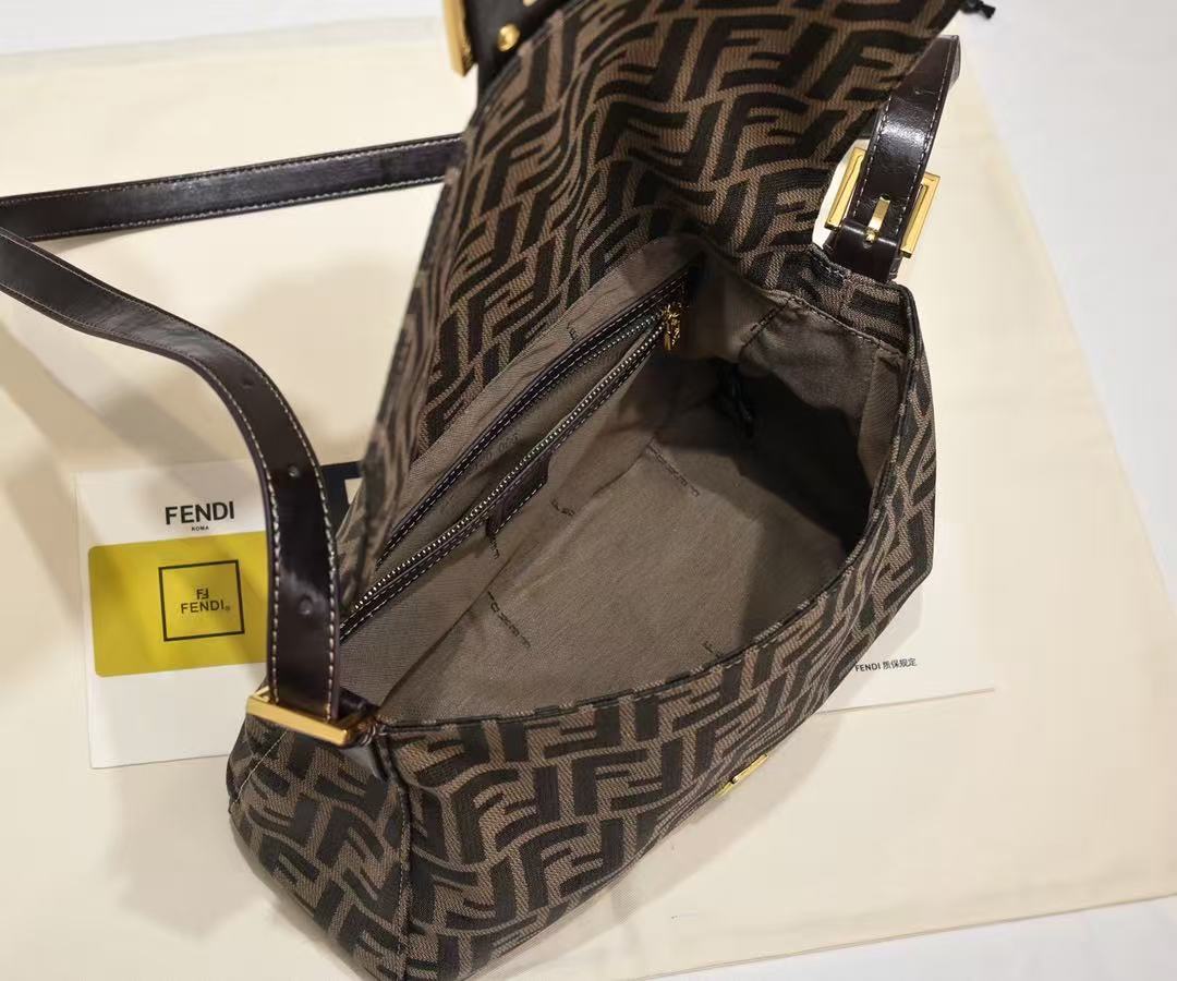 F*F Baguette Large Bag 29cm Tobacco Jacquard Fabric