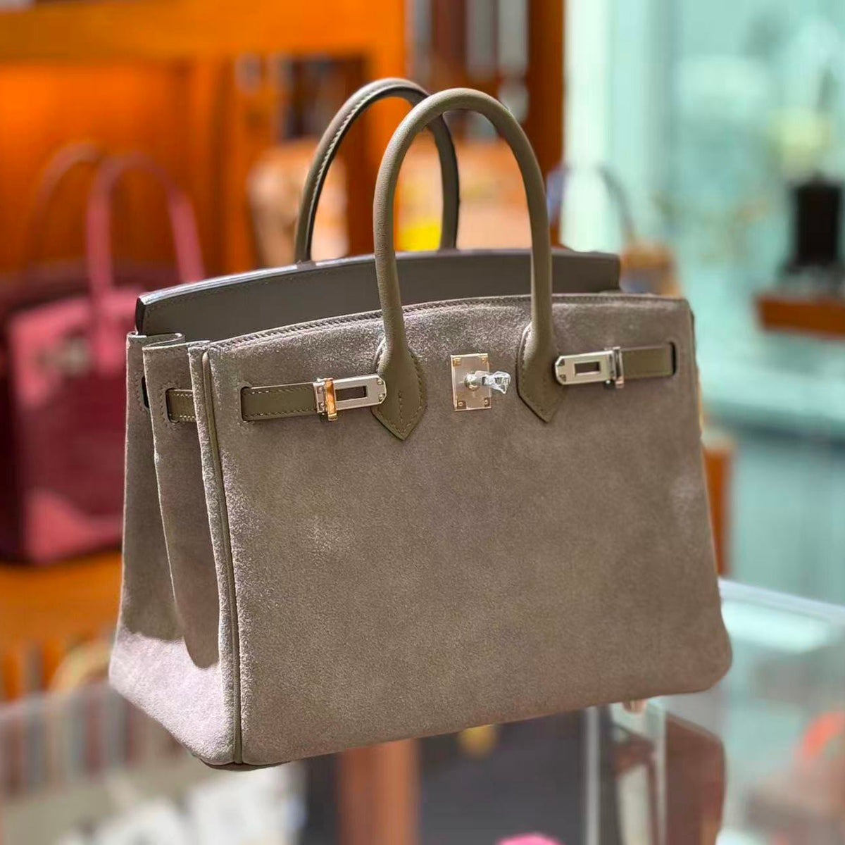 H*M Grizzly Birkin Handbag Suede Leather