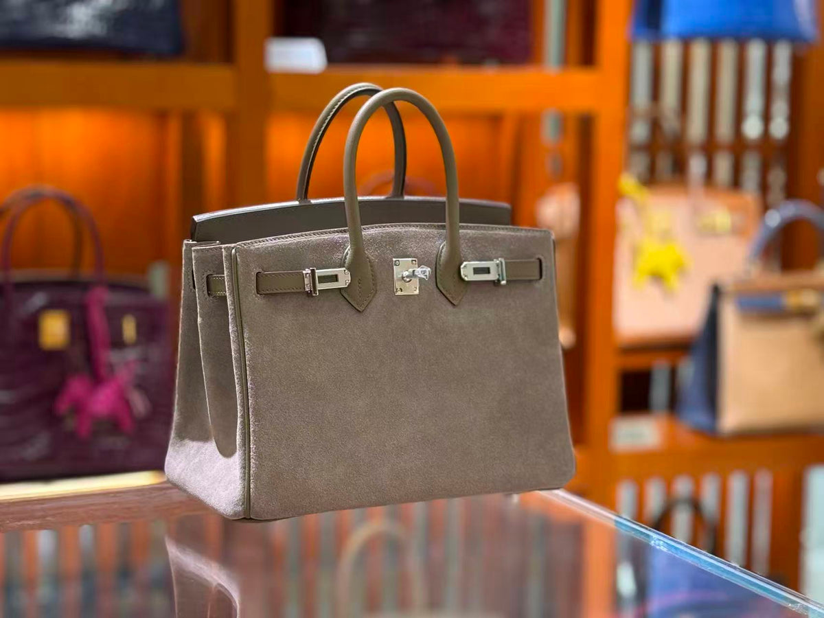 H*M Grizzly Birkin Handbag Suede Leather