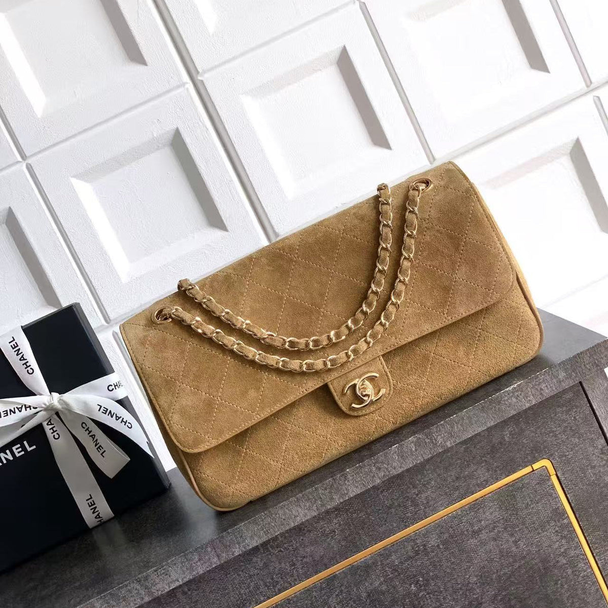 Ch*nel Flap Bag Suede Leather