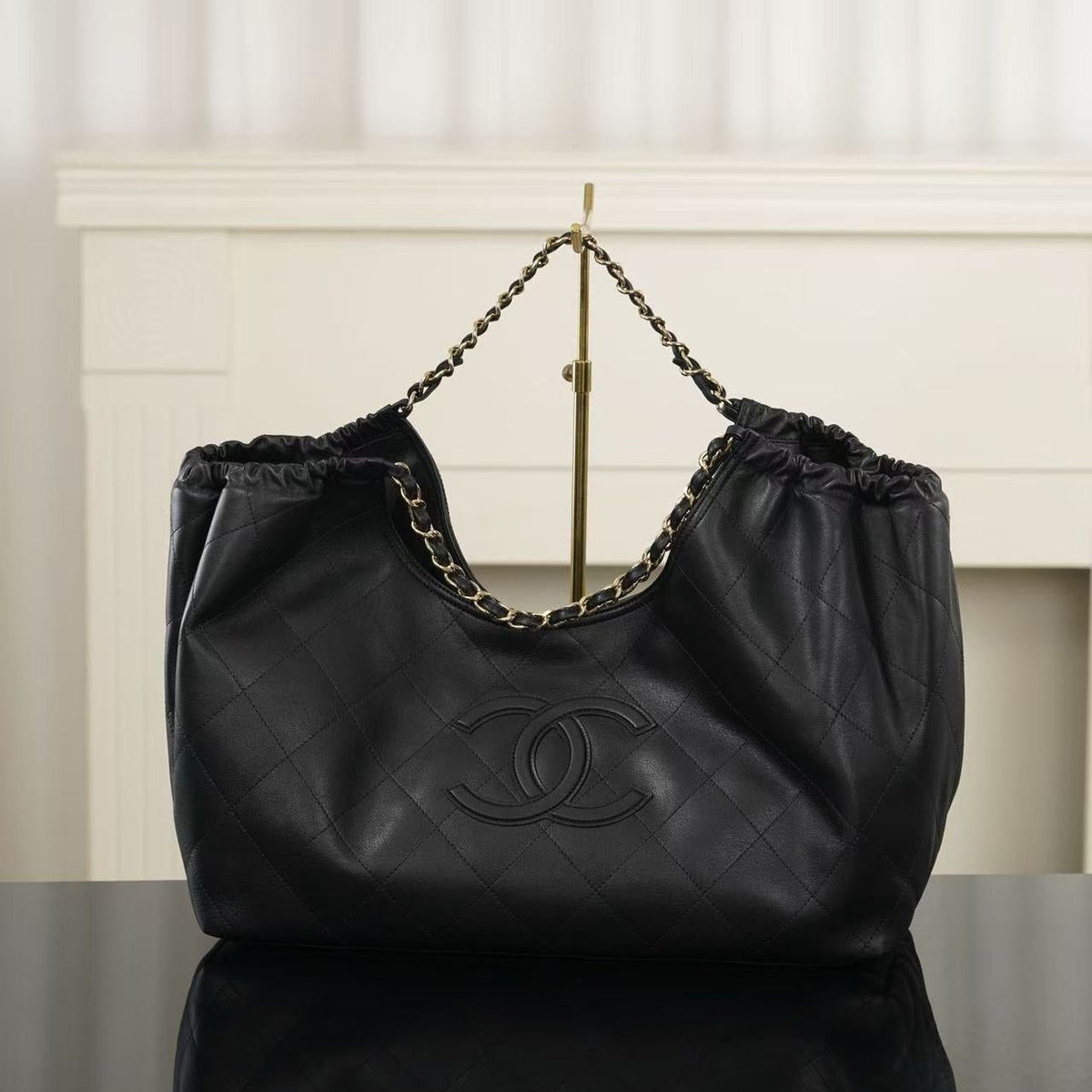 C*C Quilted Tote Bag Cowhide Leather