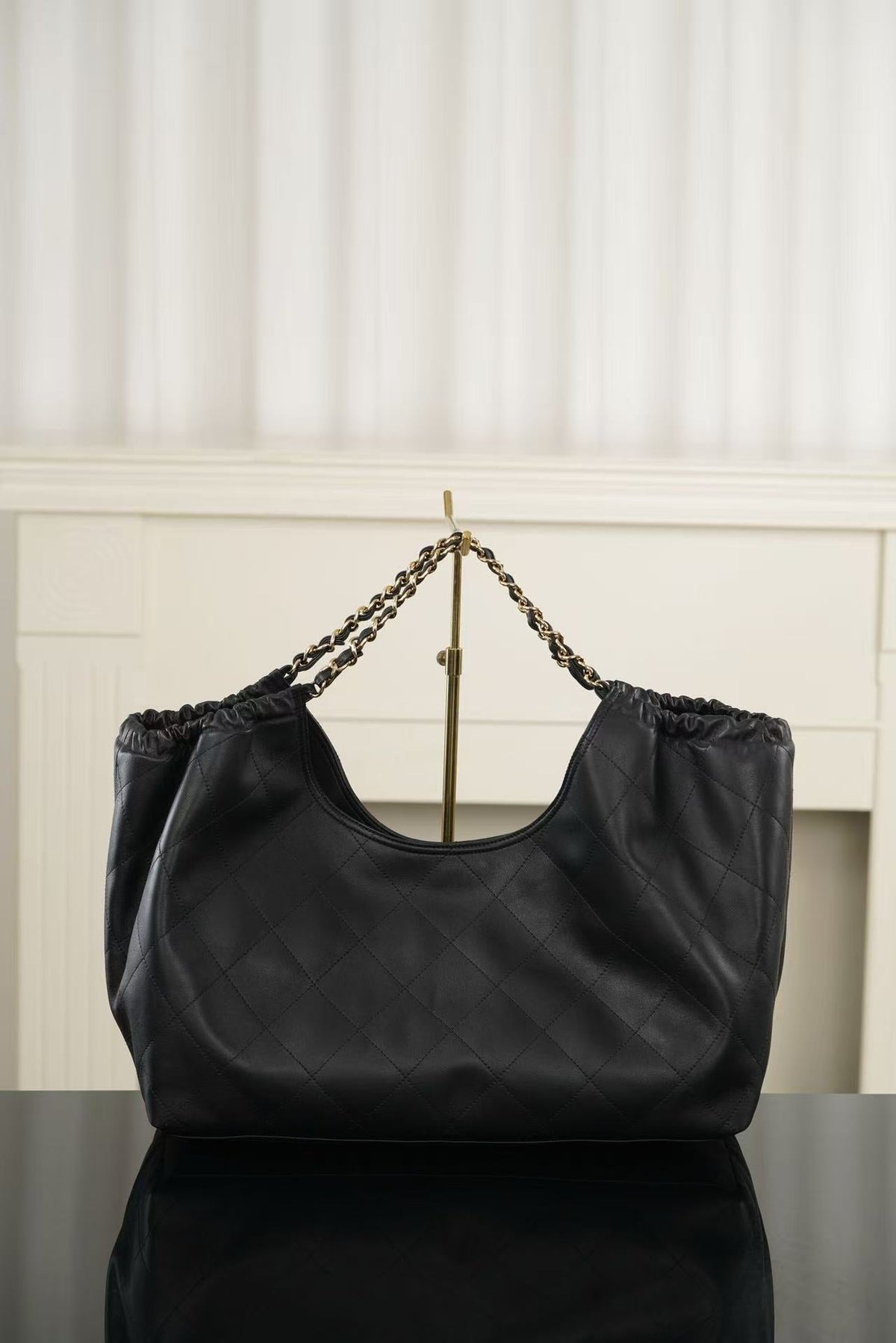 C*C Quilted Tote Bag Cowhide Leather