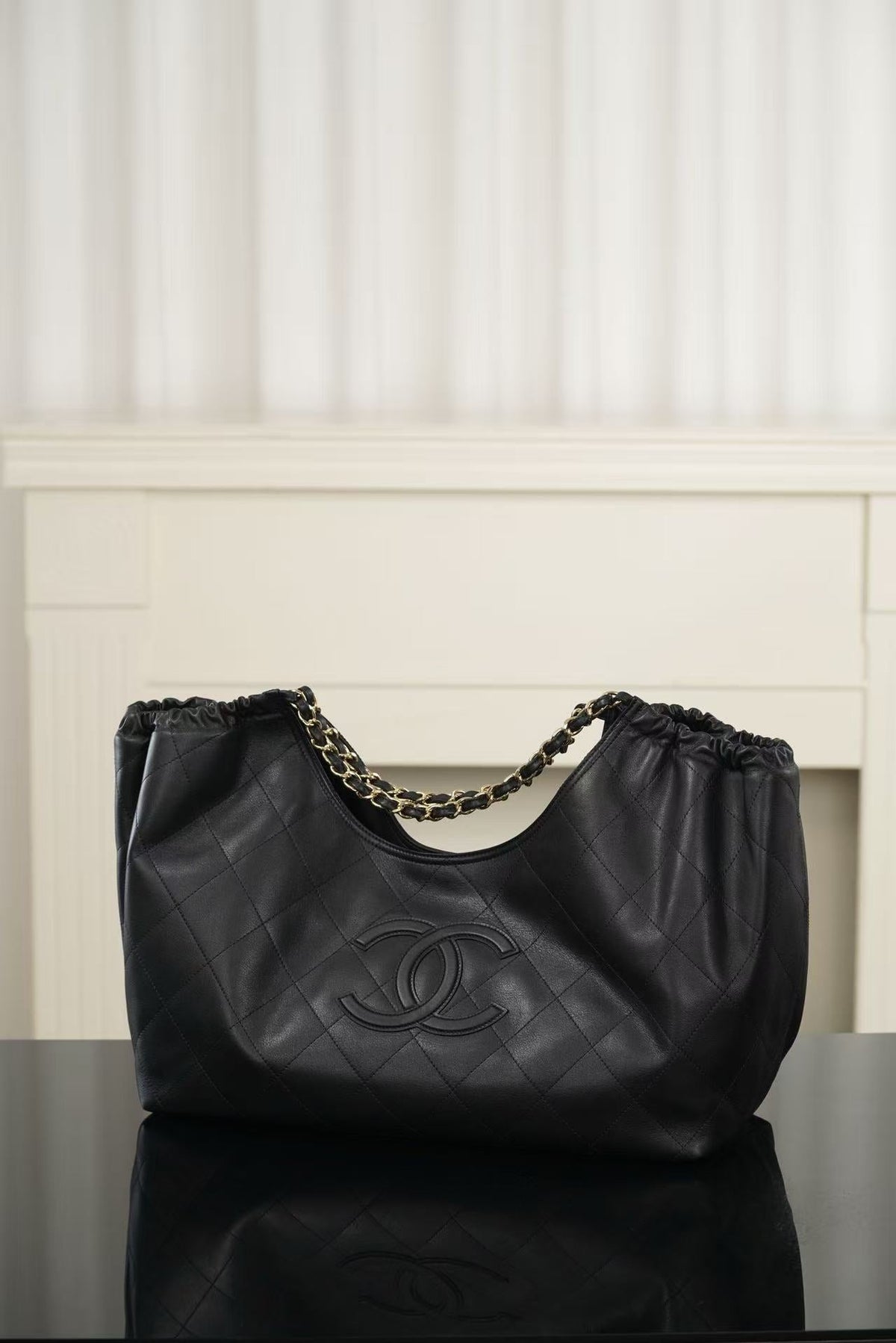C*C Quilted Tote Bag Cowhide Leather