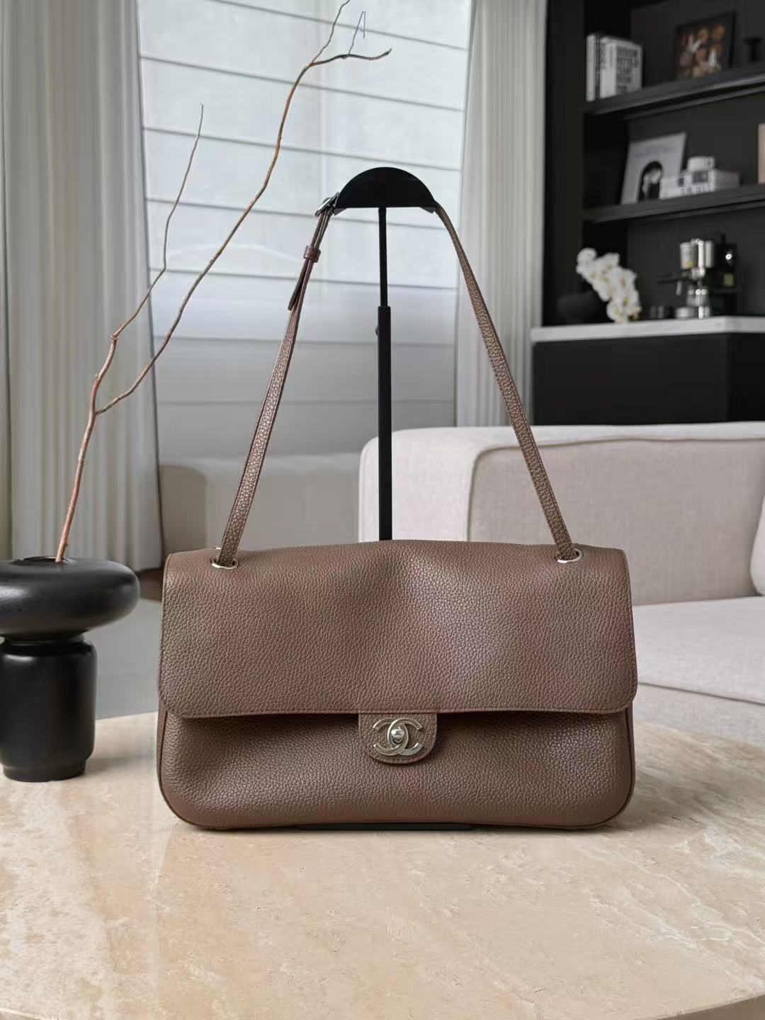 C*C 2026 Maxi Flap Bag 32cm Brown Calfskin SHW