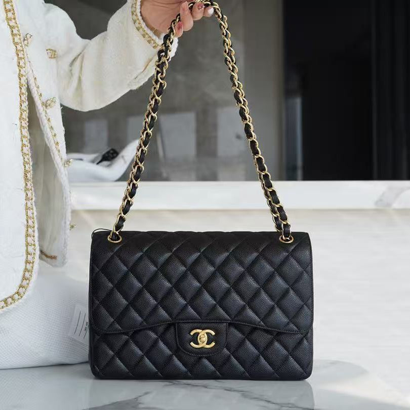 C*C Flap Bag Caviar Leather Gold Tone Hardware