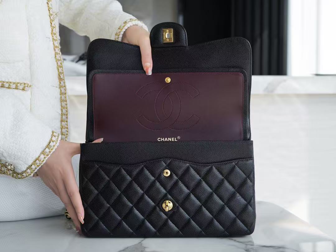 C*C Flap Bag Caviar Leather Gold Tone Hardware