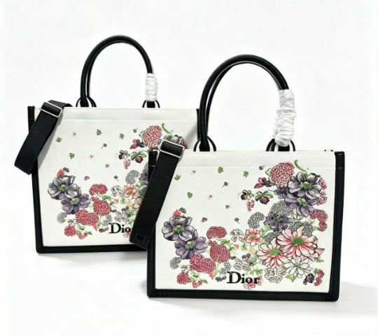 C*D Book Tote Strap D*or Hortensia Garden Embroidery Canvas