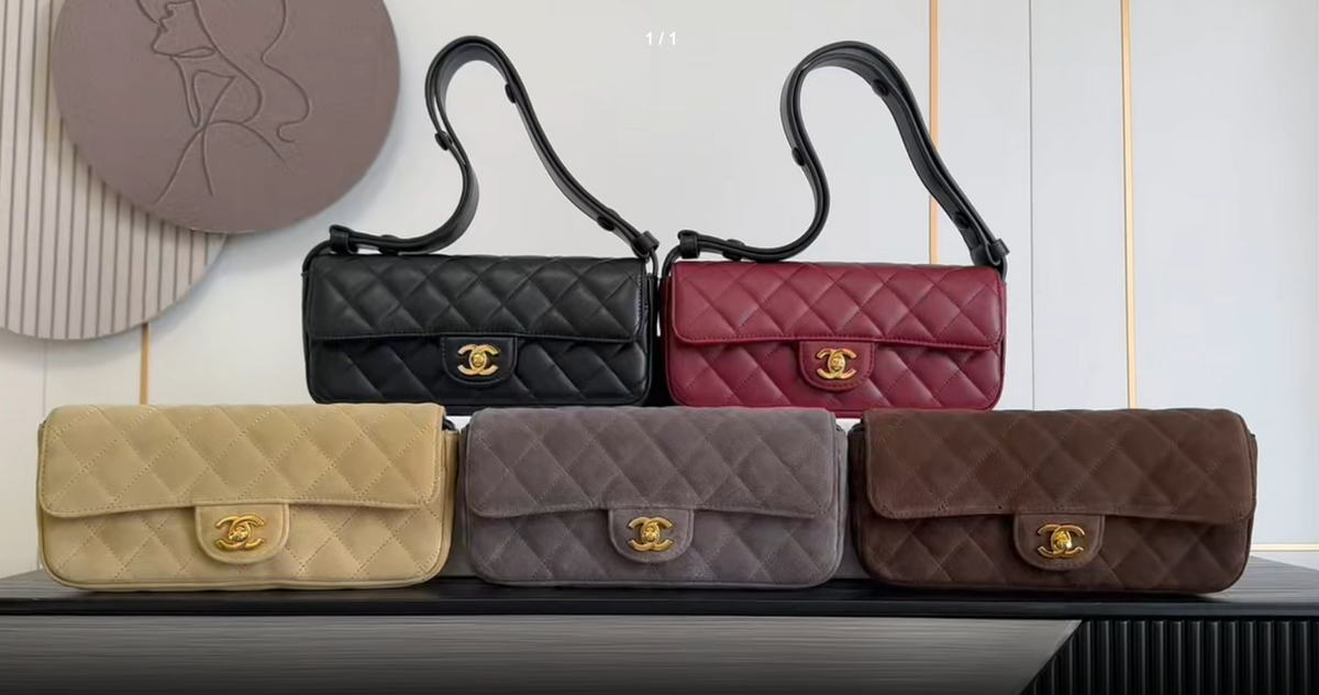 C*C 26S East Flap Bag Quilted Suede Lambskin
