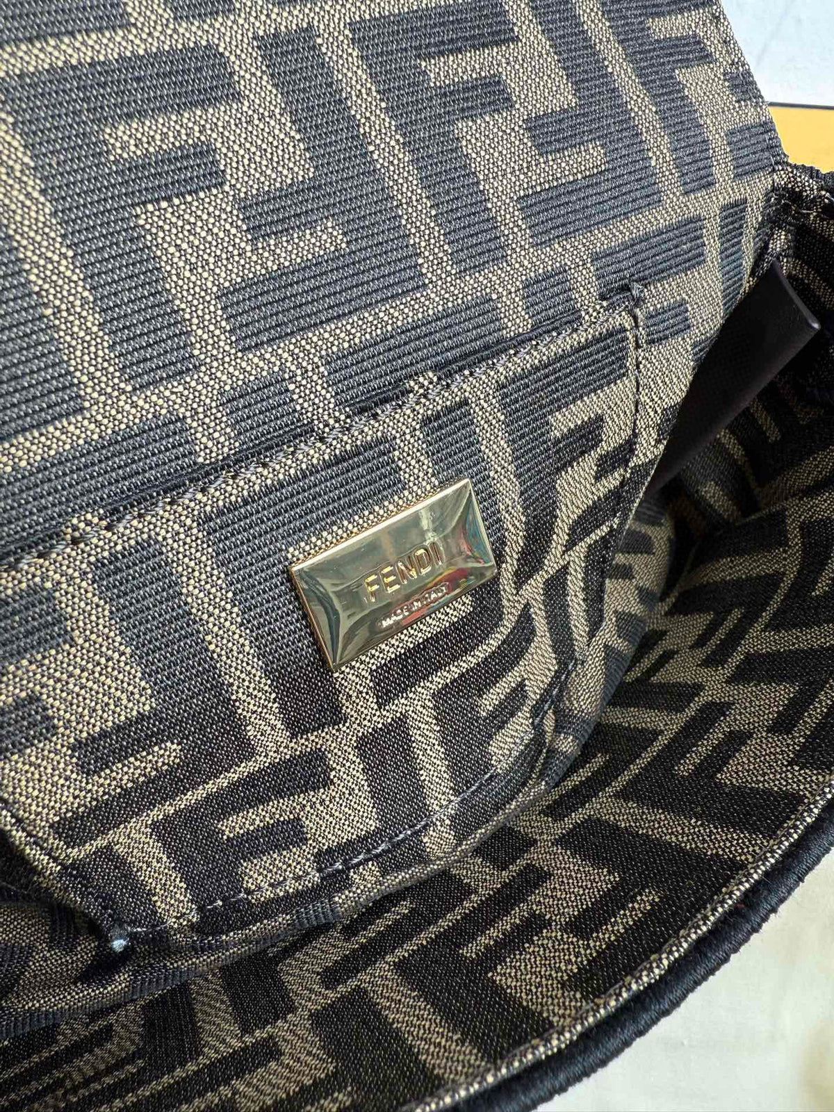 F*ndi Baguette Mini F*F Bag Brown Jacquard Fabric