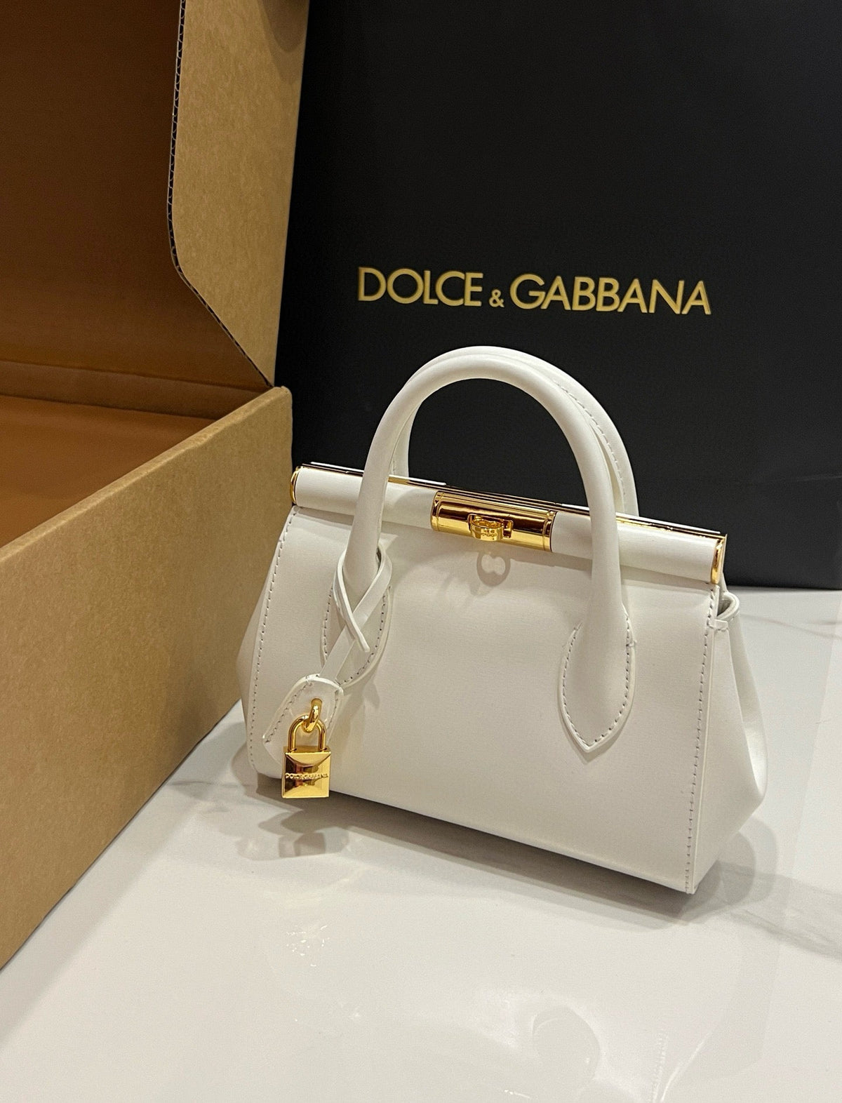 D*lce & G*bbana Mini Marlene 19cm Bag in White Calfskin