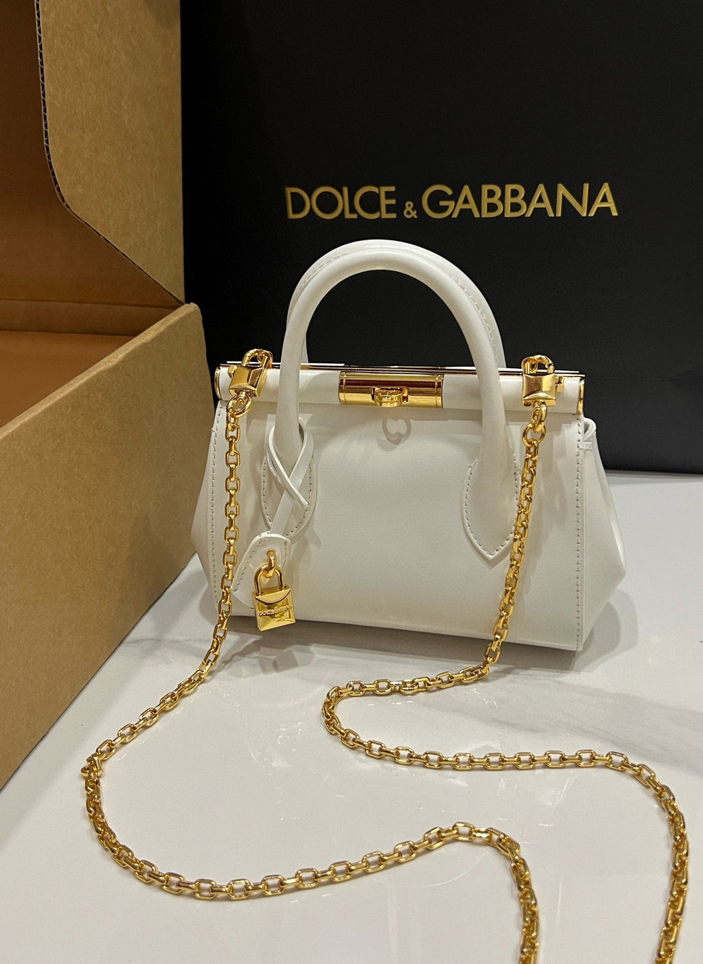 D*lce & G*bbana Mini Marlene 19cm Bag in White Calfskin