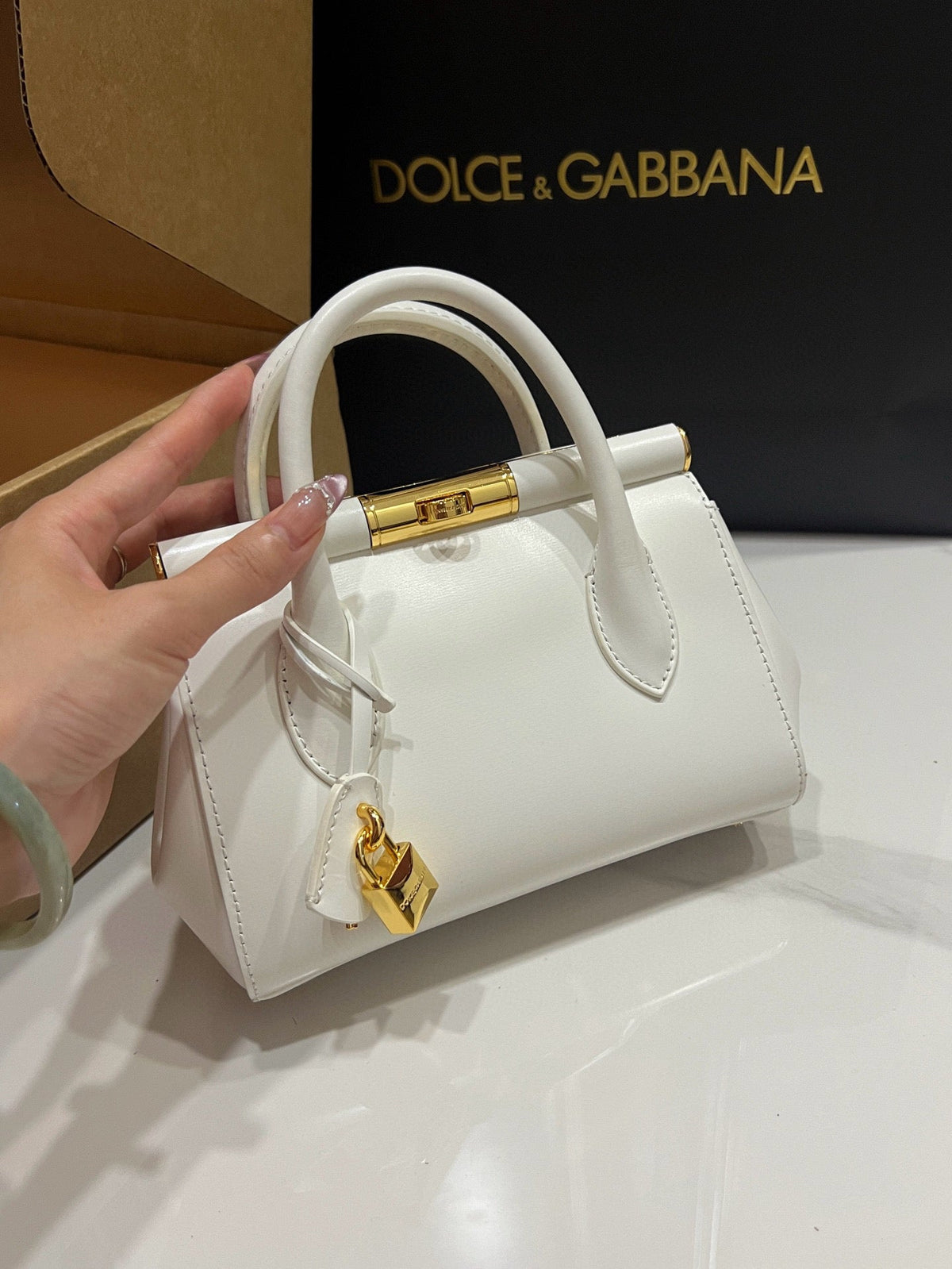 D*lce & G*bbana Mini Marlene 19cm Bag in White Calfskin