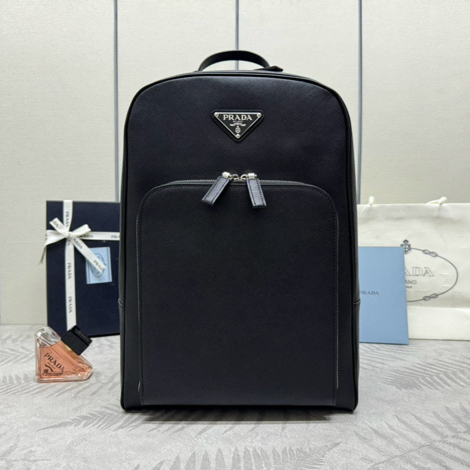 Pr*da Triangle-Logo Zipped Backpack Black Saffiano leather