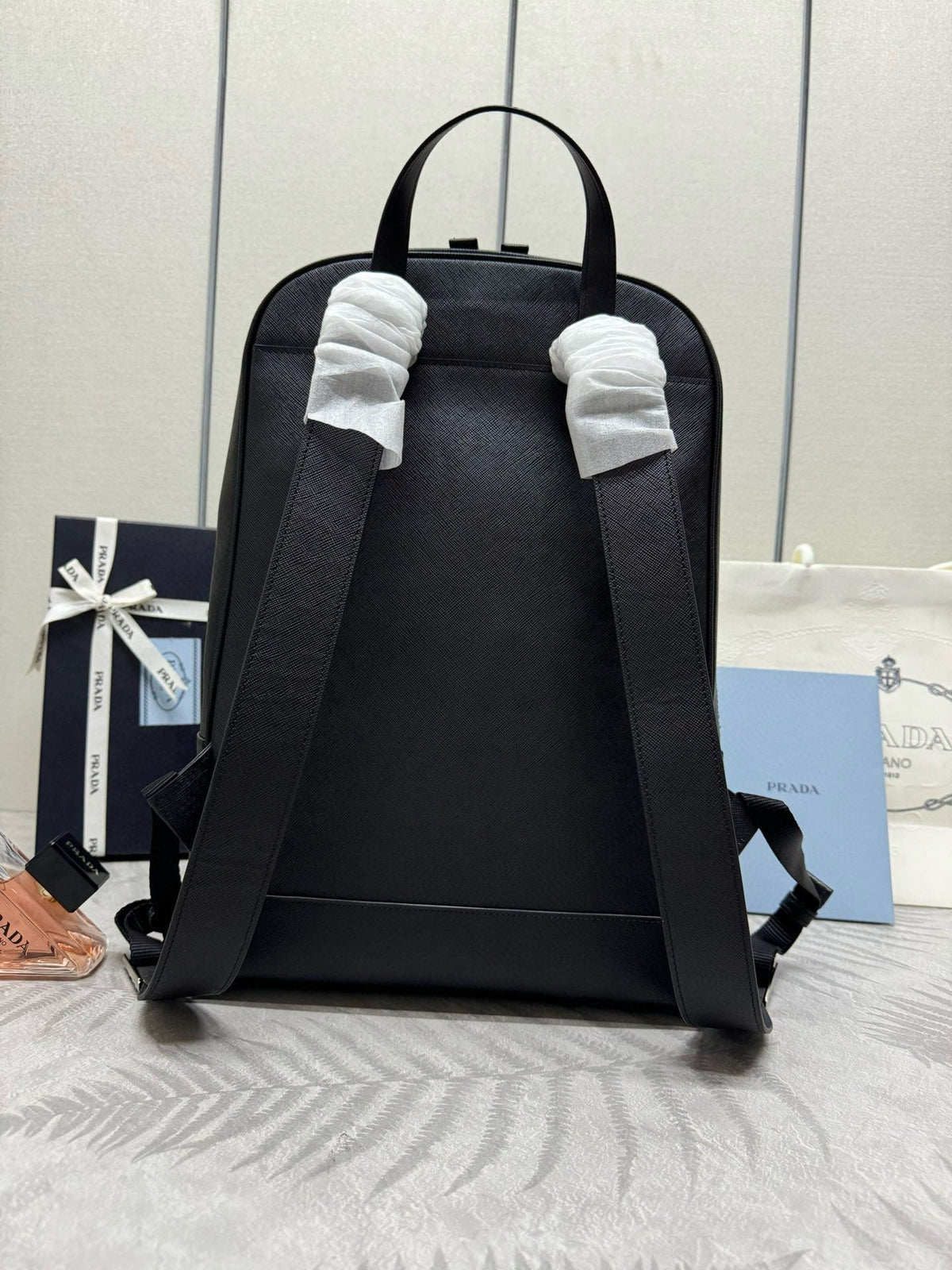 Pr*da Triangle-Logo Zipped Backpack Black Saffiano leather