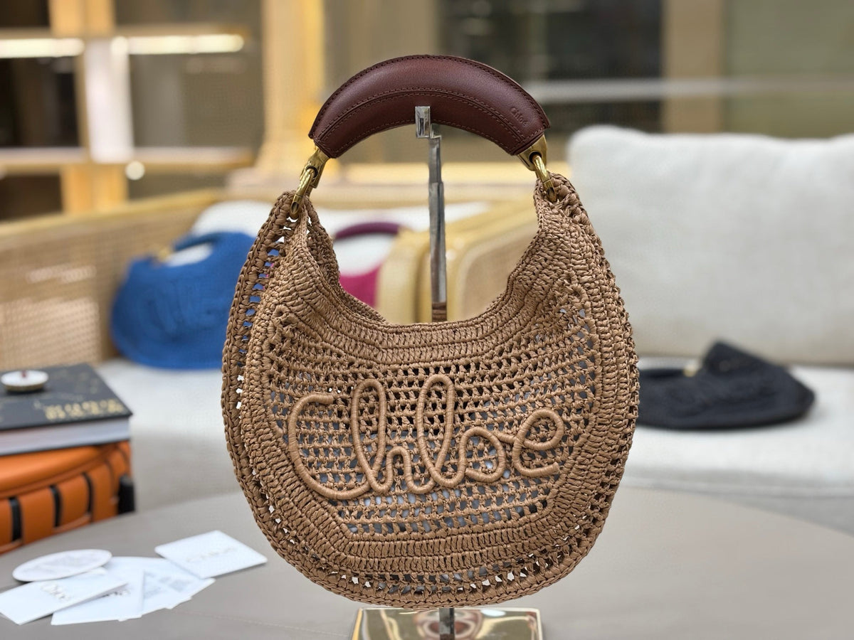Chl*e 2025 Summer Banana Hobo Bag Summery Brown In Raffia