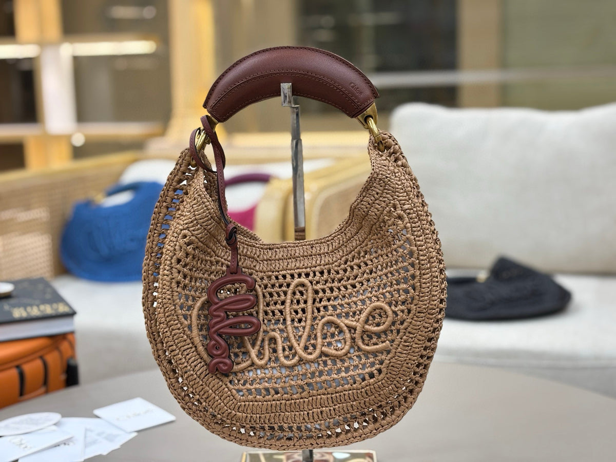 Chl*e 2025 Summer Banana Hobo Bag Summery Brown In Raffia